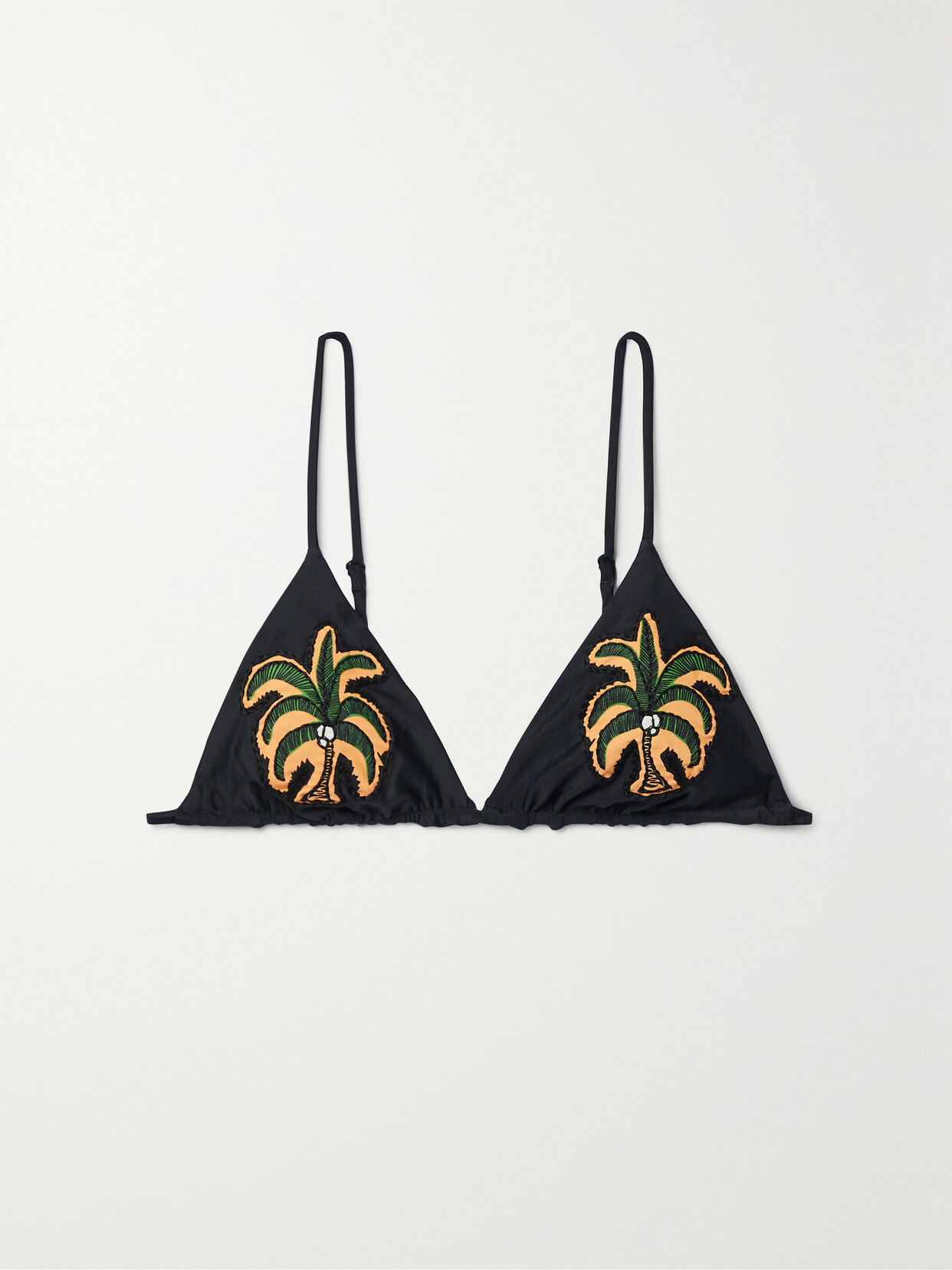 Johanna Ortiz Zambia Tasseled Embroidered Printed Recycled Triangle Bikini Top - Black