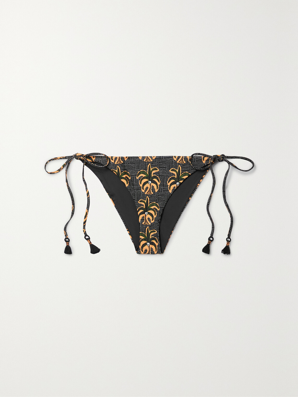 Johanna Ortiz Azabache Tasseled Printed Bikini Briefs - Black