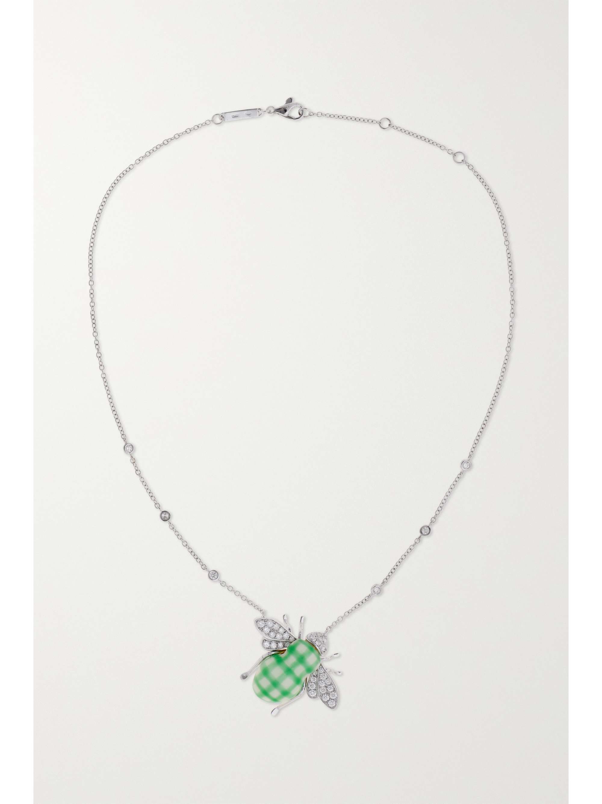 SABBADINI Vichy Bee 18-karat white gold, enamel and diamond necklace