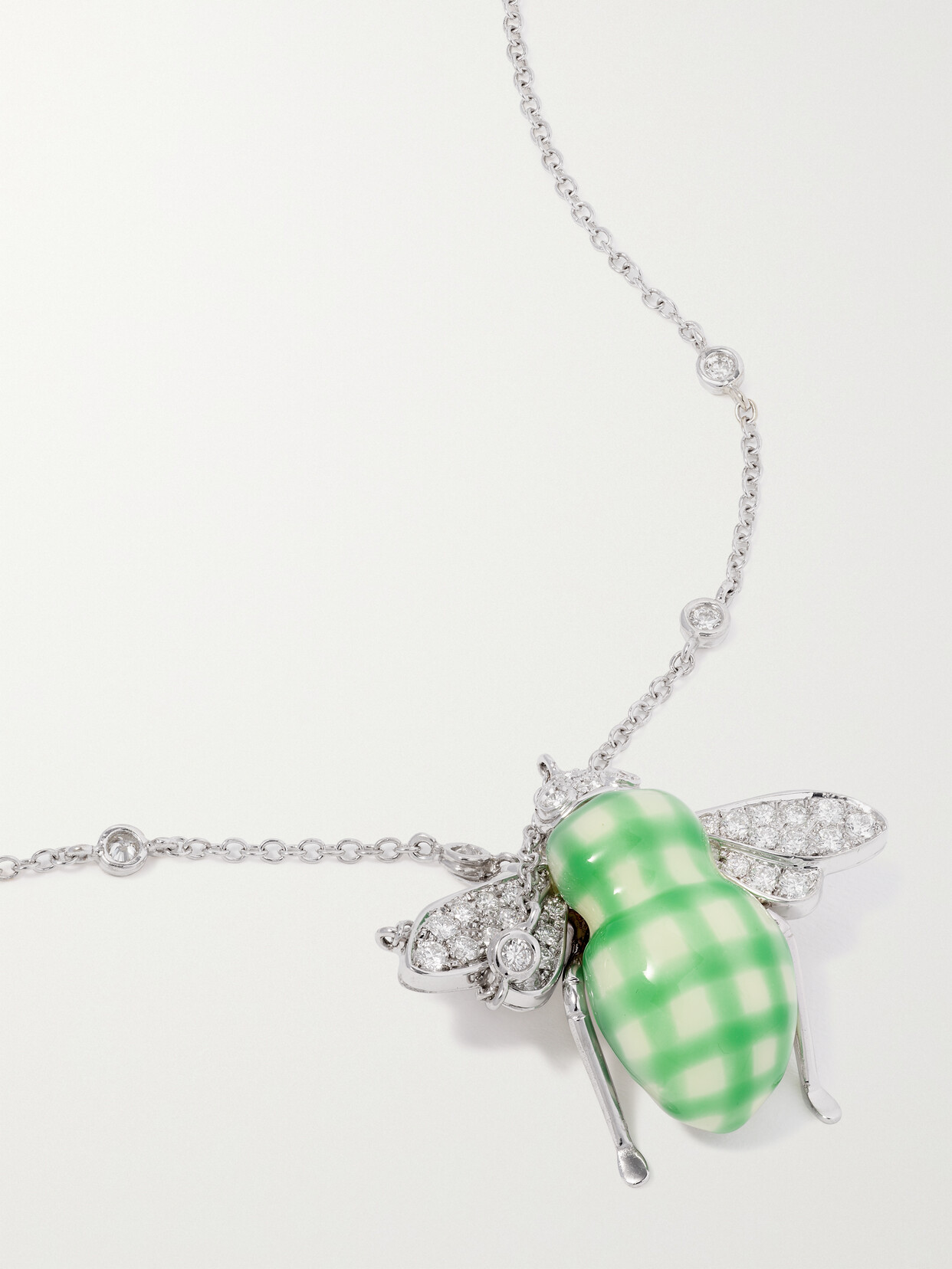 Sabbadini Vichy Bee 18-karat White Gold, Enamel And Diamond Necklace