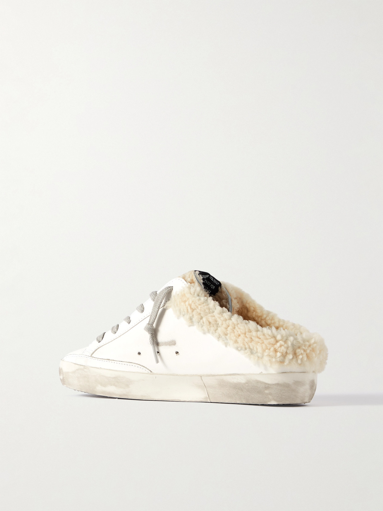 Golden Goose Superstar Sabot Shearling-lined Distressed Glittered Leather Slip-on Sneakers In White