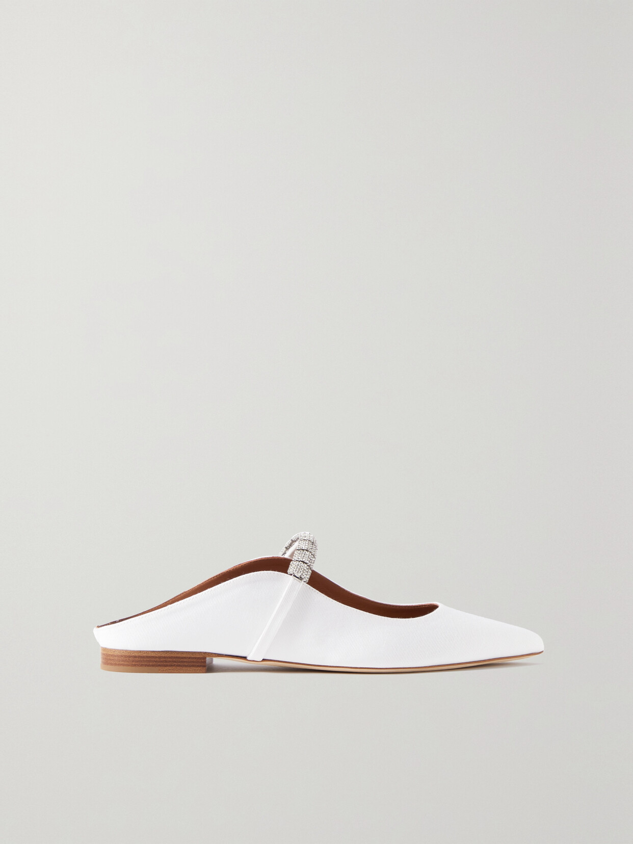 Malone Souliers - Bella Crystal-embellished Grosgrain Point-toe Flats - Cream