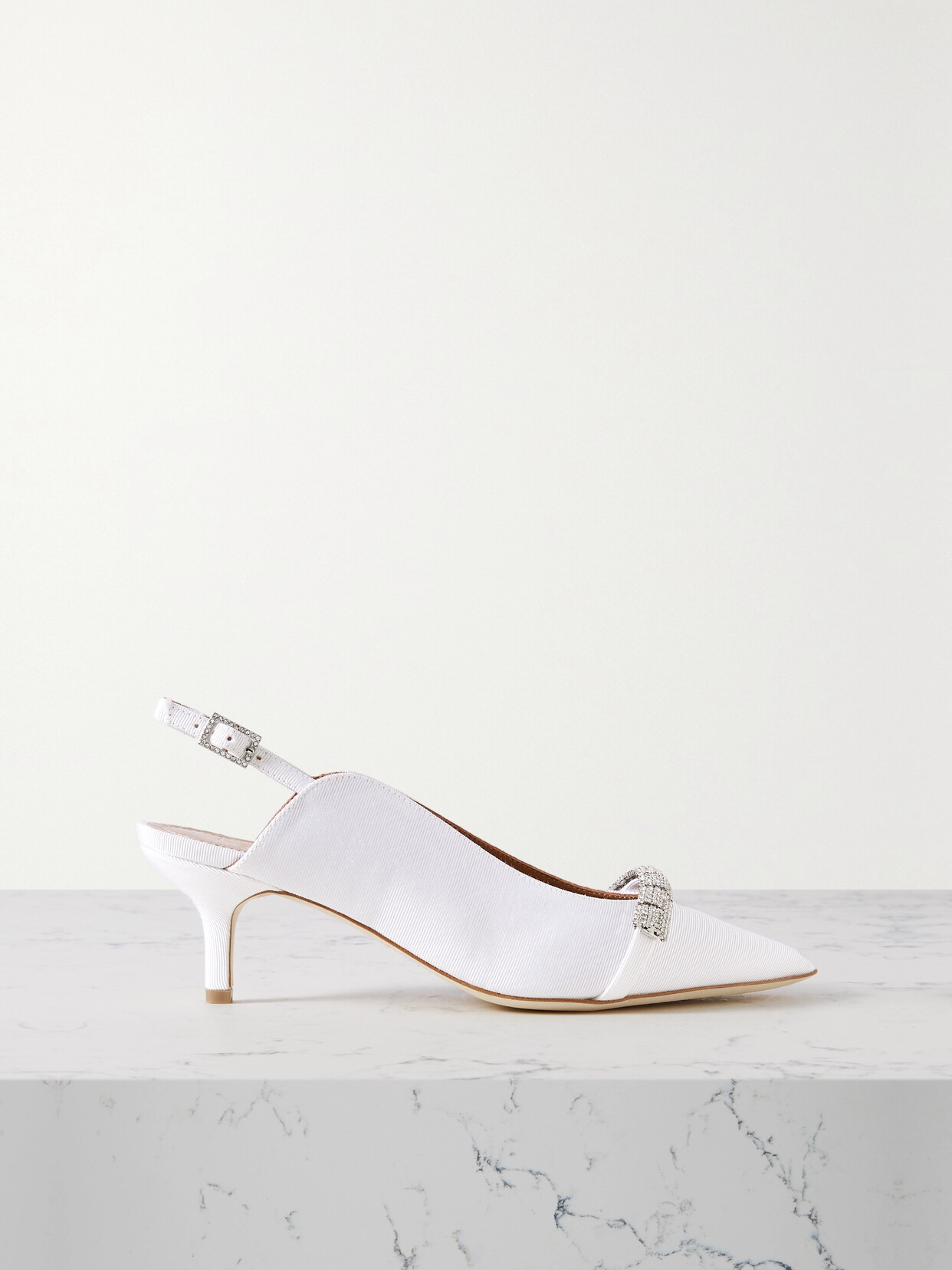 Malone Souliers Beau 45 Crystal-embellished Grosgrain Slingback Pumps