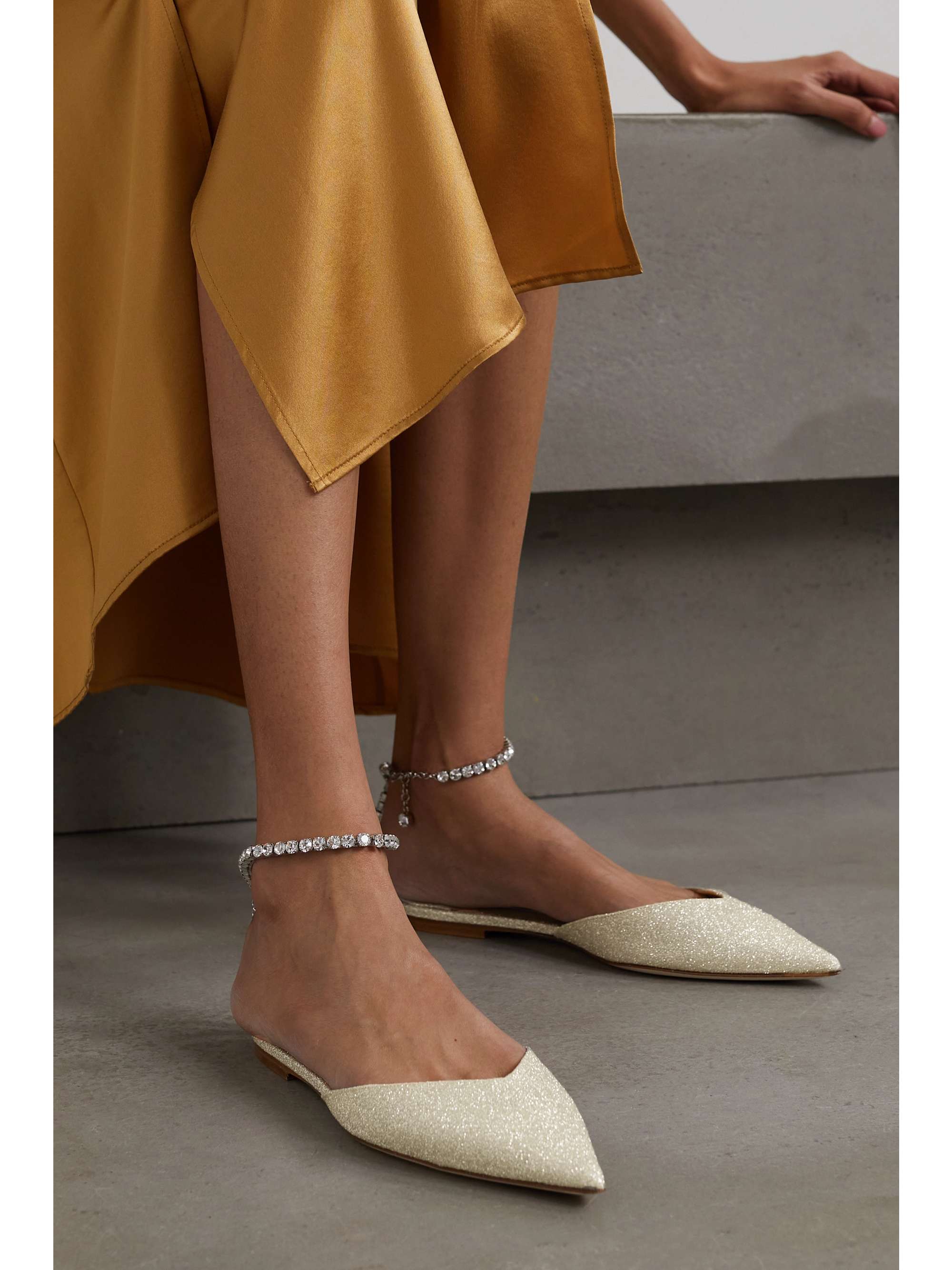 JIMMY CHOO Saeda crystal-embellished velvet point-toe flats