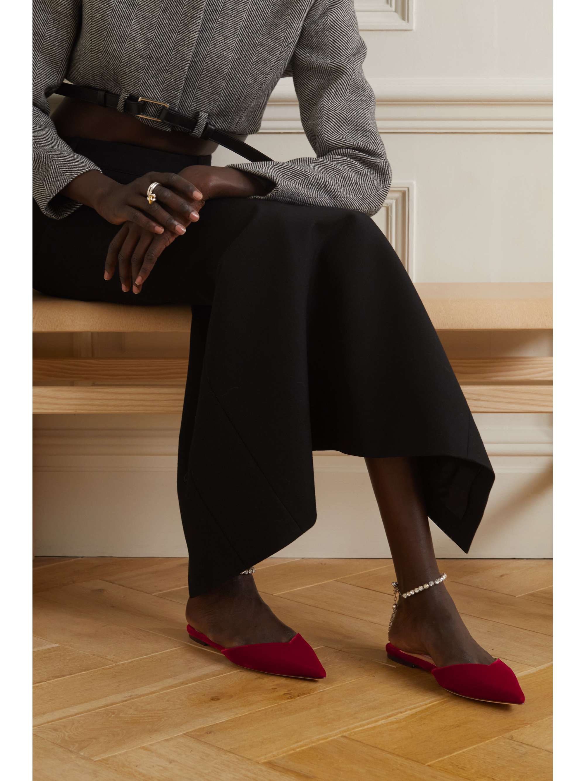 JIMMY CHOO Saeda crystal-embellished velvet point-toe flats