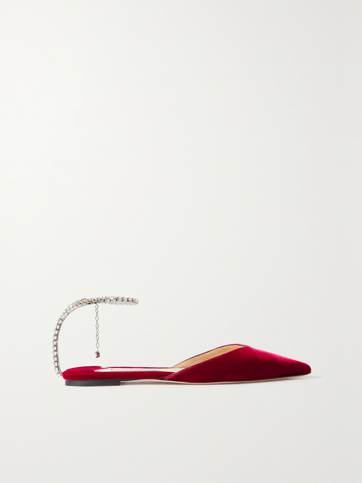 Jimmy Choo Saeda Crystal-embellished Velvet Point-toe Flats - Red
