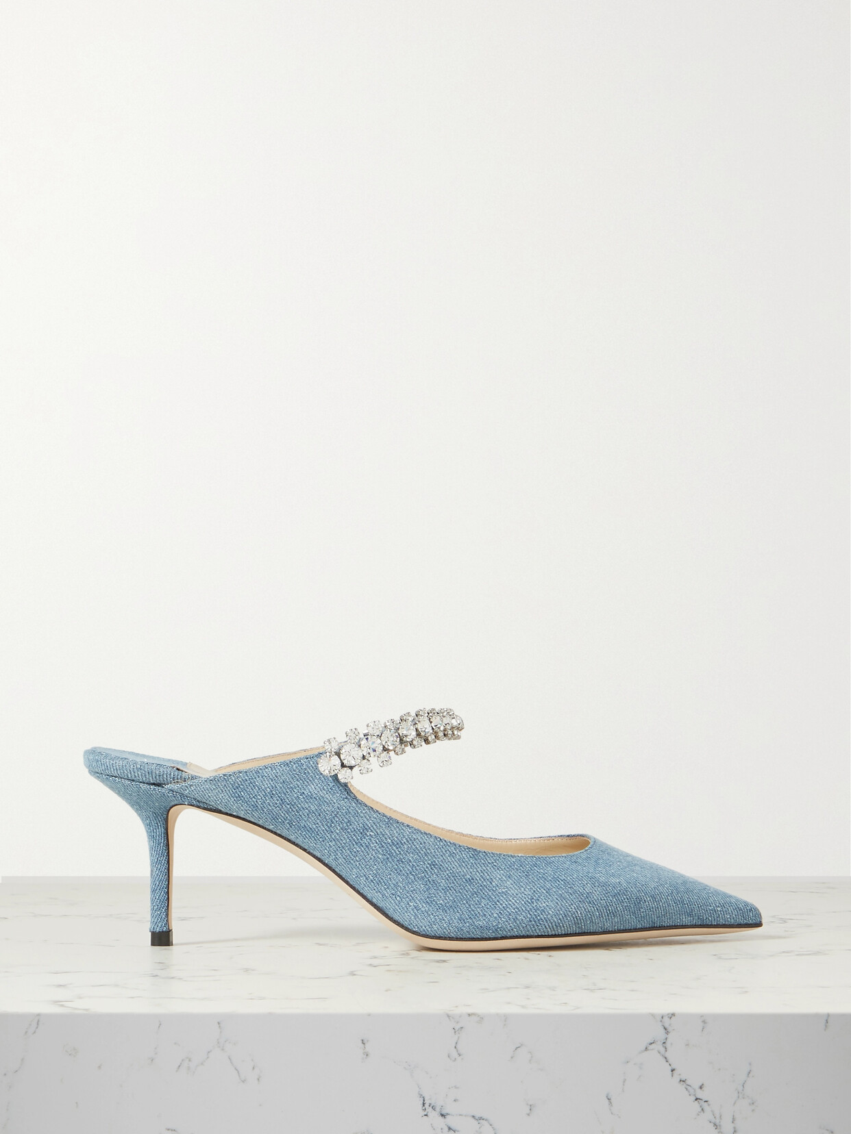 Jimmy Choo - Bing 65 Crystal-embellished Denim Mules - Blue