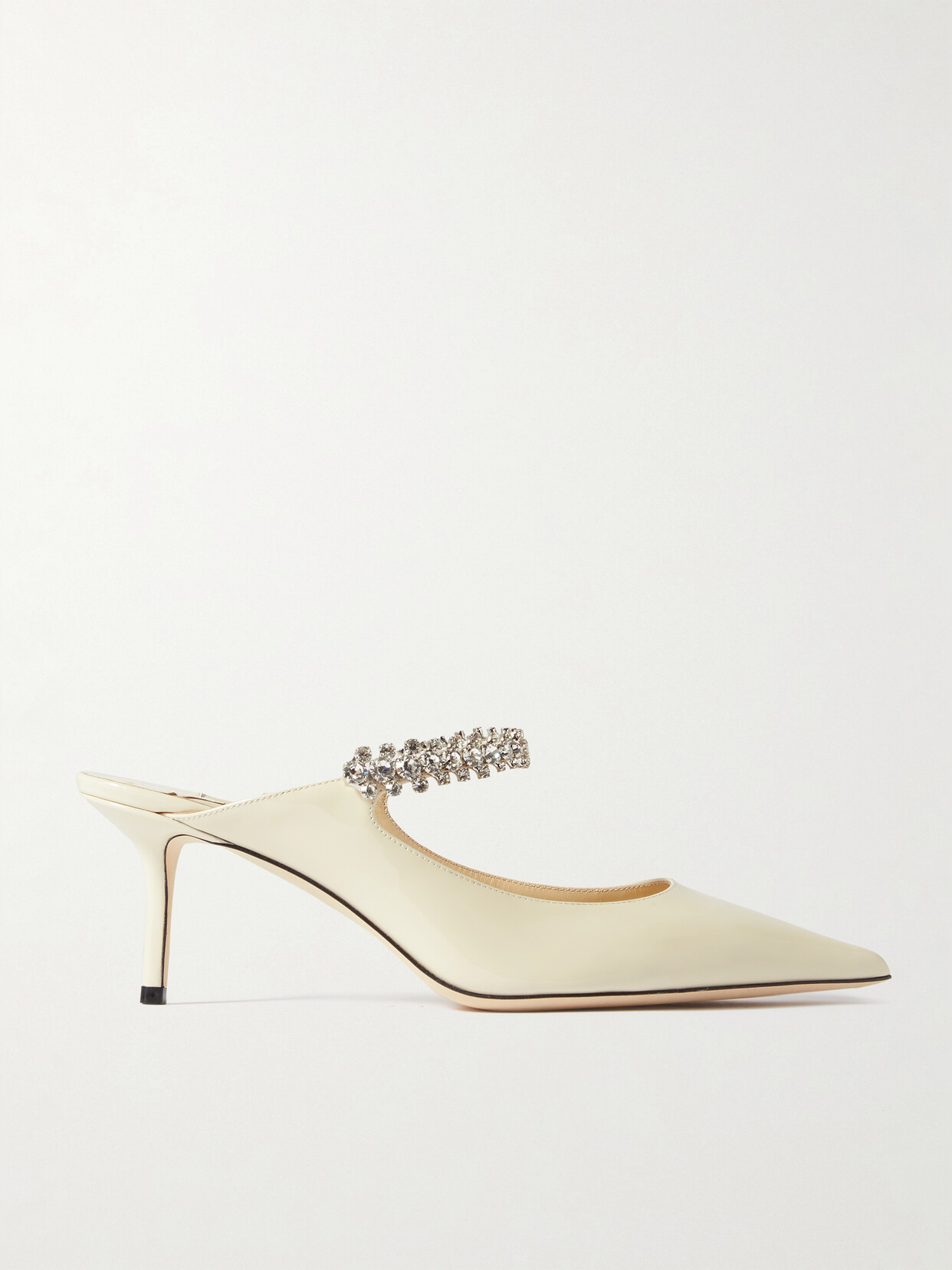 Shop Jimmy Choo Bing 65 Crystal-embellished Patent-leather Mules In White