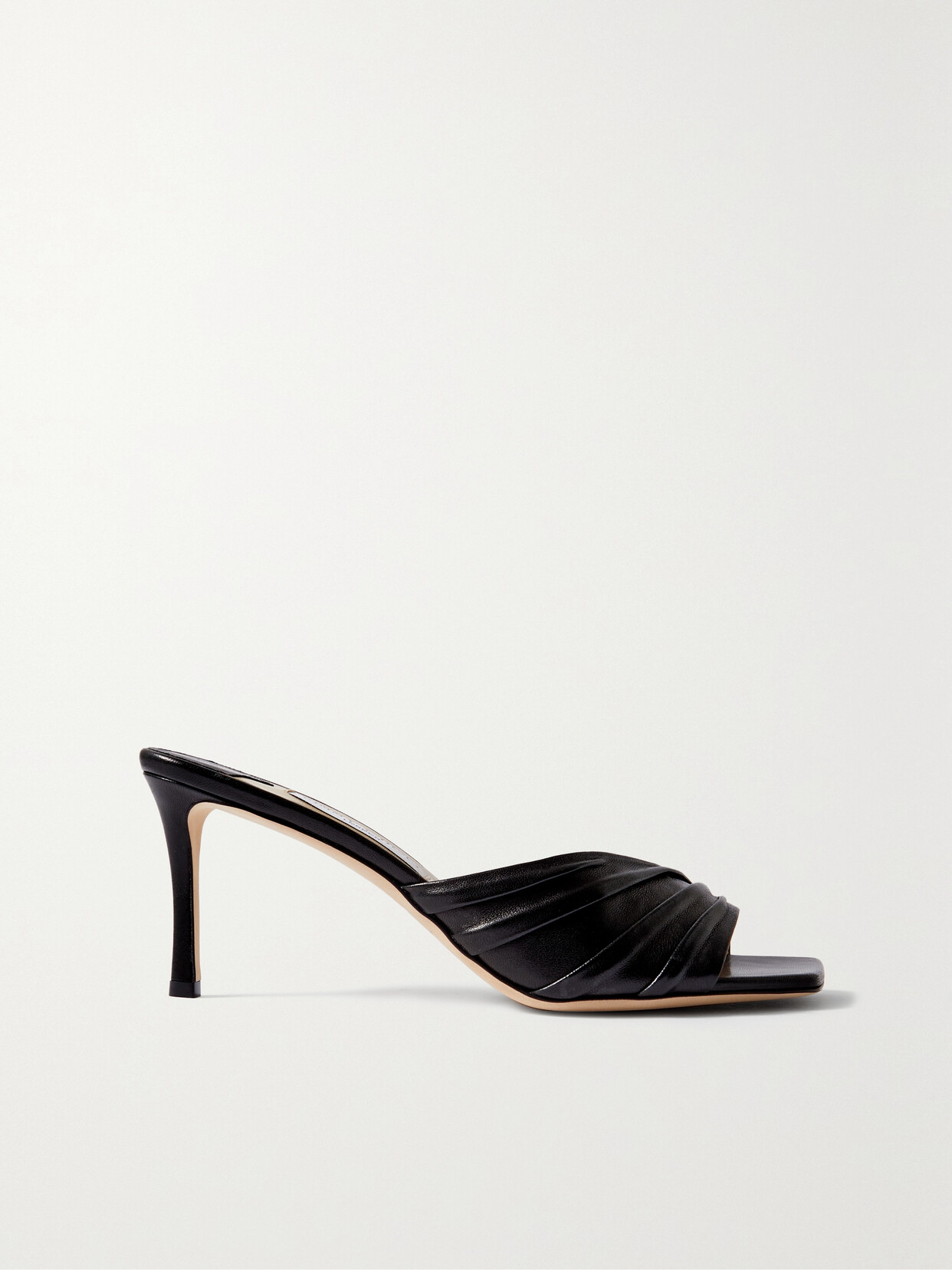 Jimmy Choo - Basil 75 Ruched Leather Mules - Black