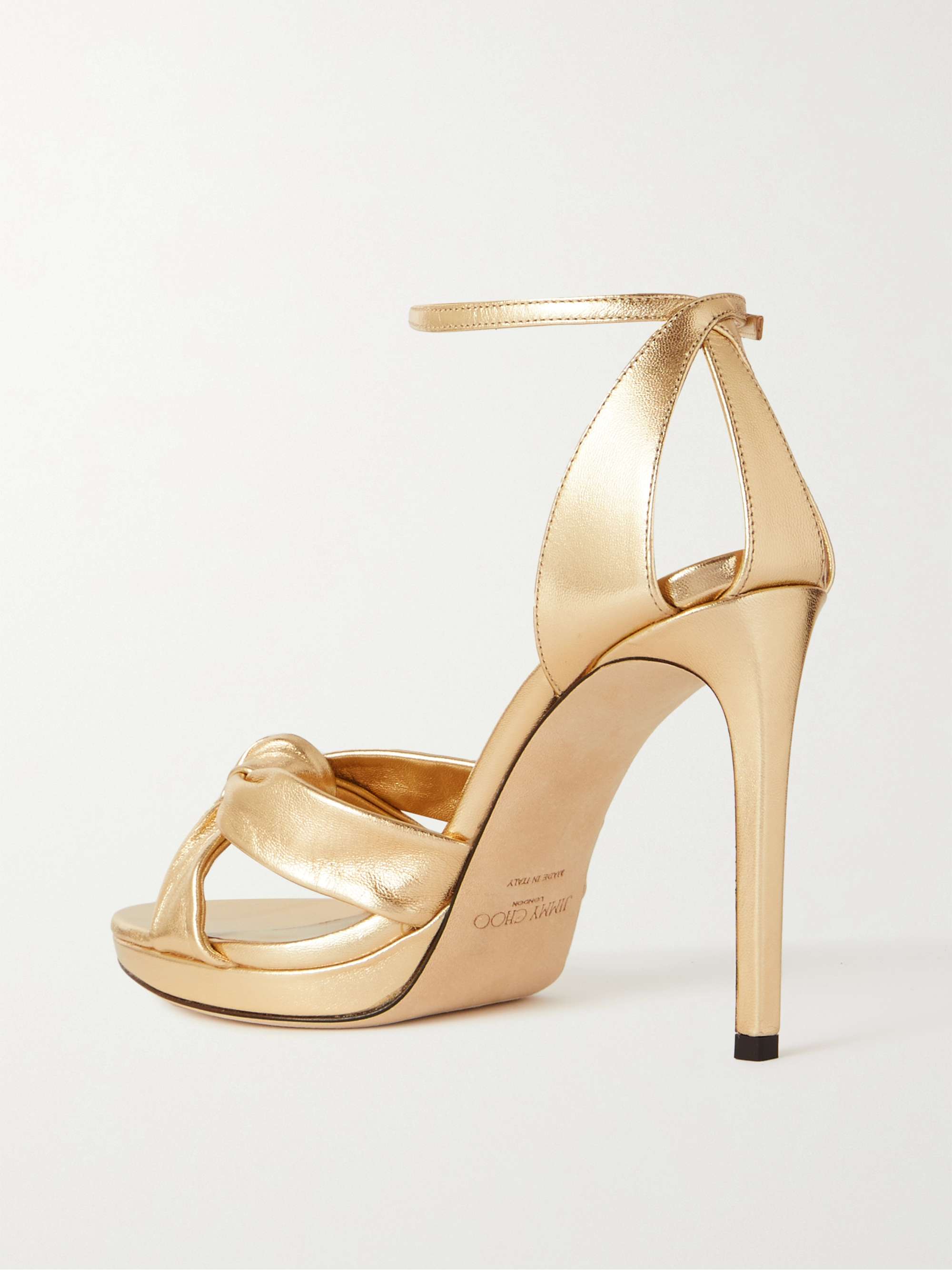 JIMMY CHOO Sandales en cuir métallisé à nœuds Rosie 100