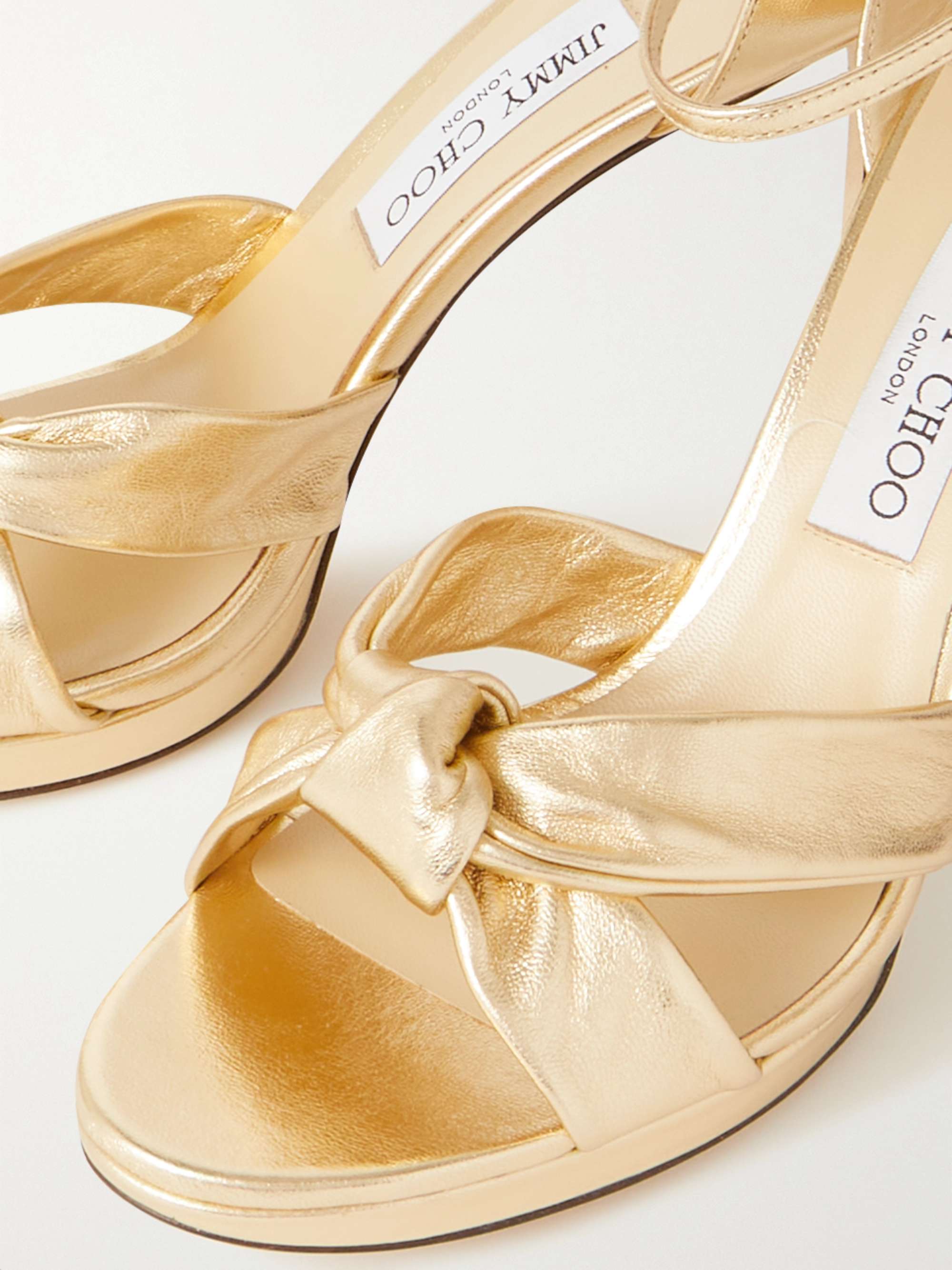 JIMMY CHOO Sandales en cuir métallisé à nœuds Rosie 100
