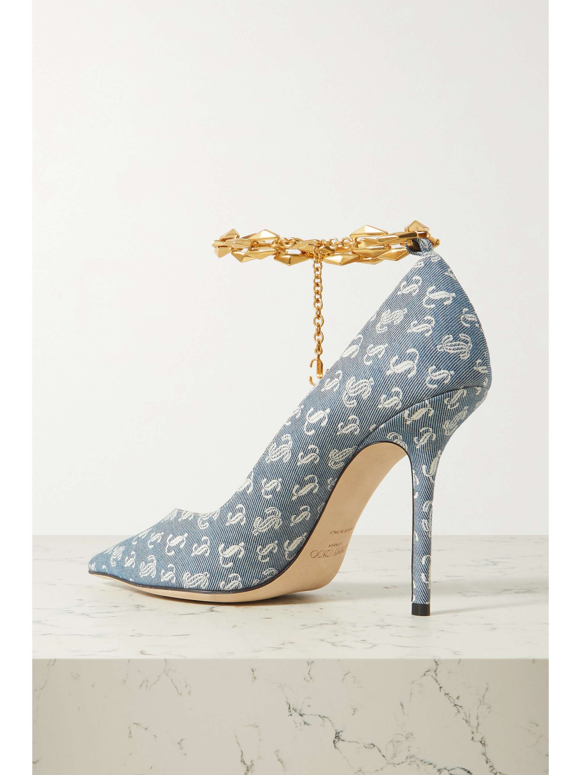 JIMMY CHOO Talura 100 logo-jacquard denim pumps