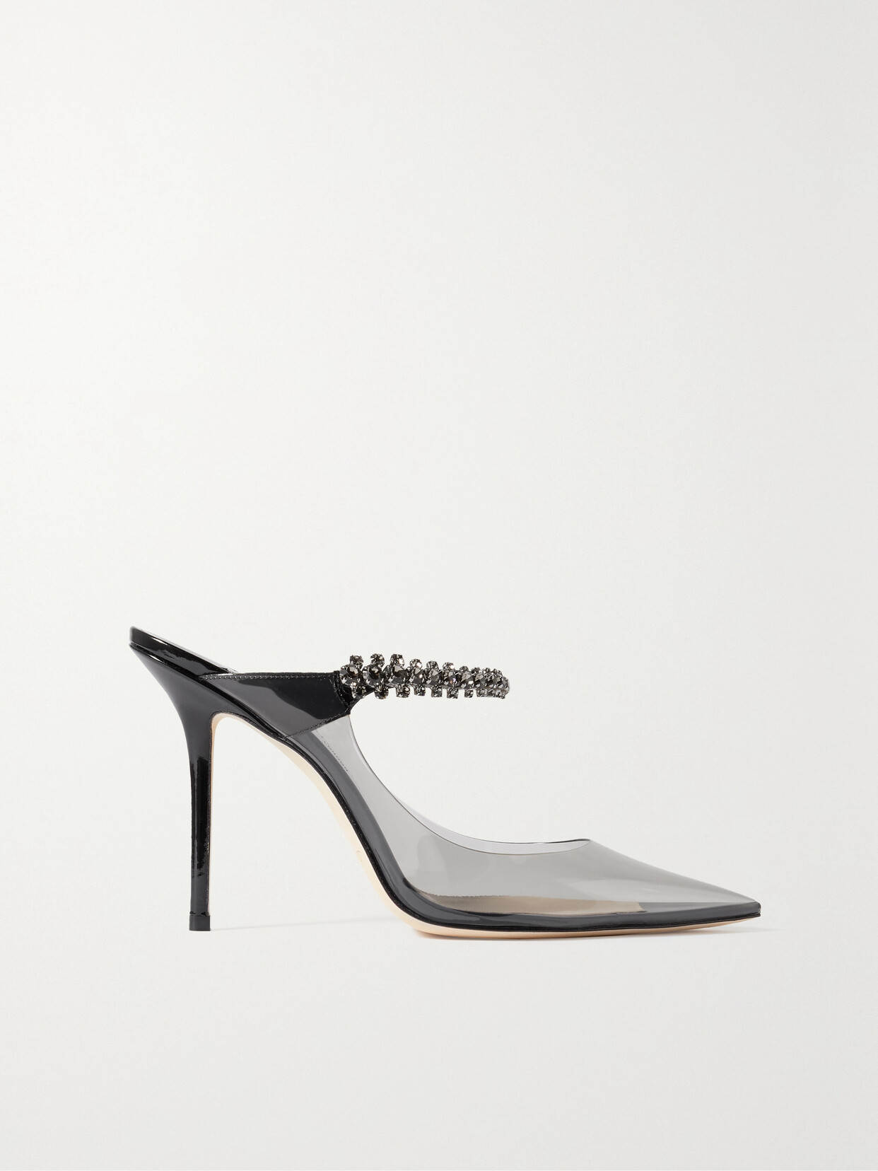 Jimmy Choo Bing 100 Crystal-embellished Patent-leather Mules In Black