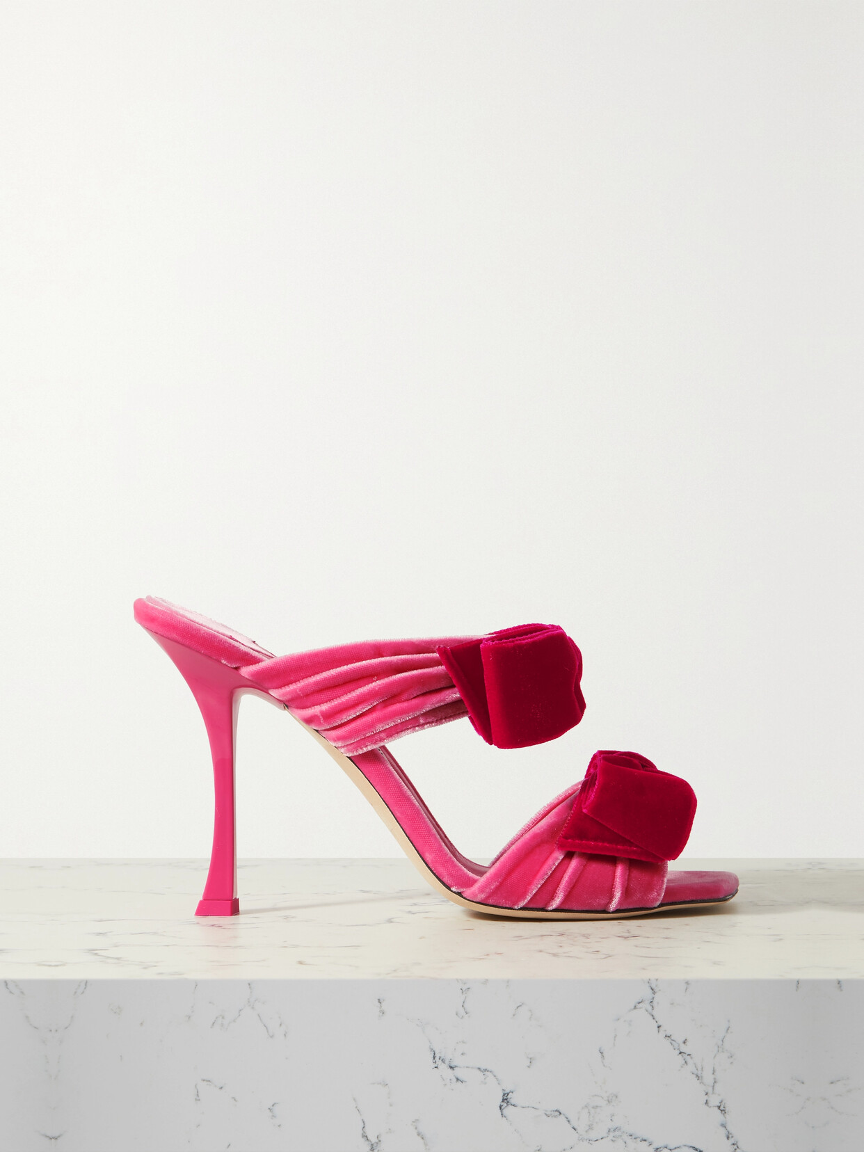 Jimmy Choo Flaca 100 Bow-detailed Ruched Velvet Sandals - Pink