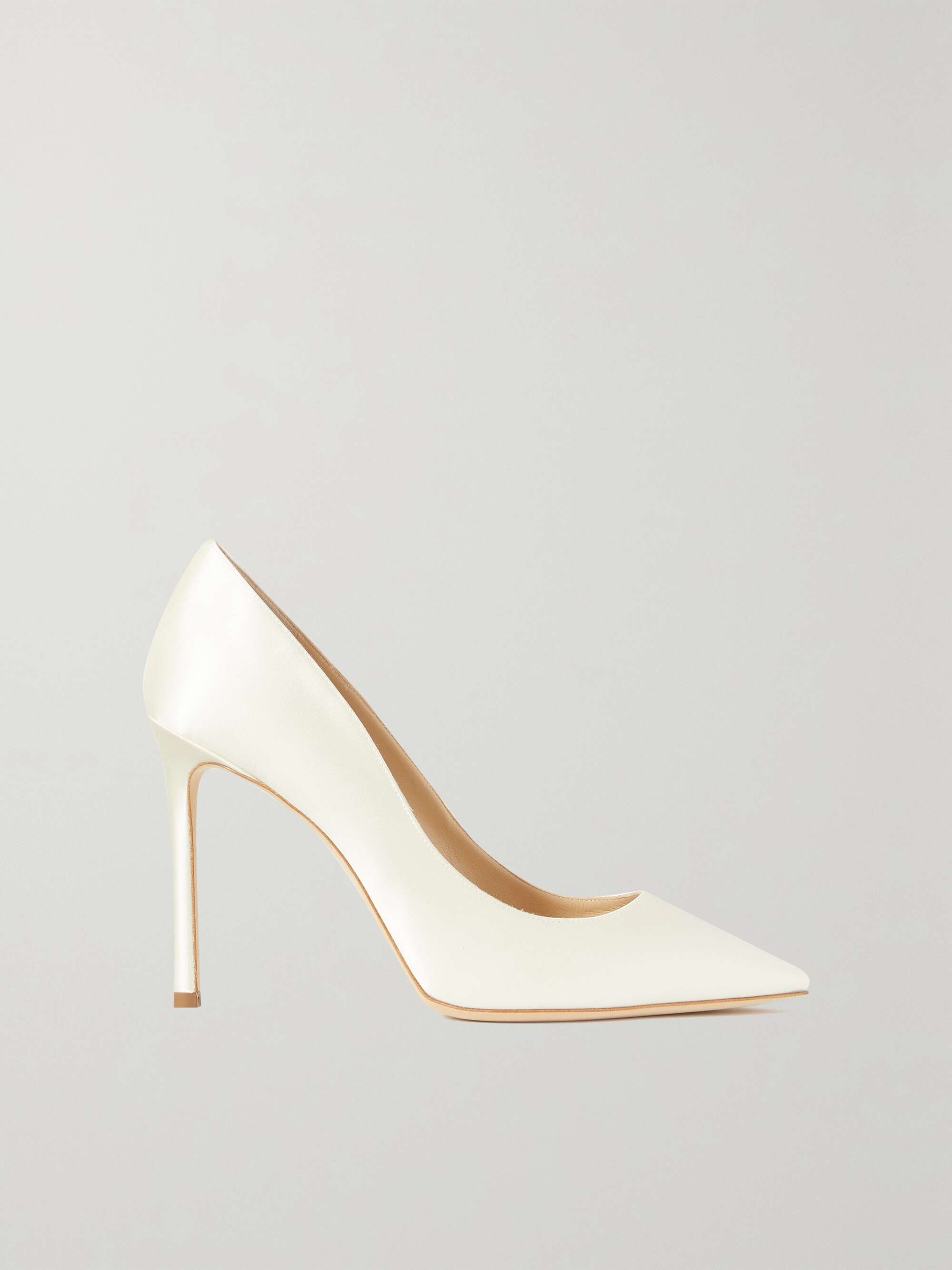 Ivory Satin Pointy Toe Pumps, ROMY 100, CR18