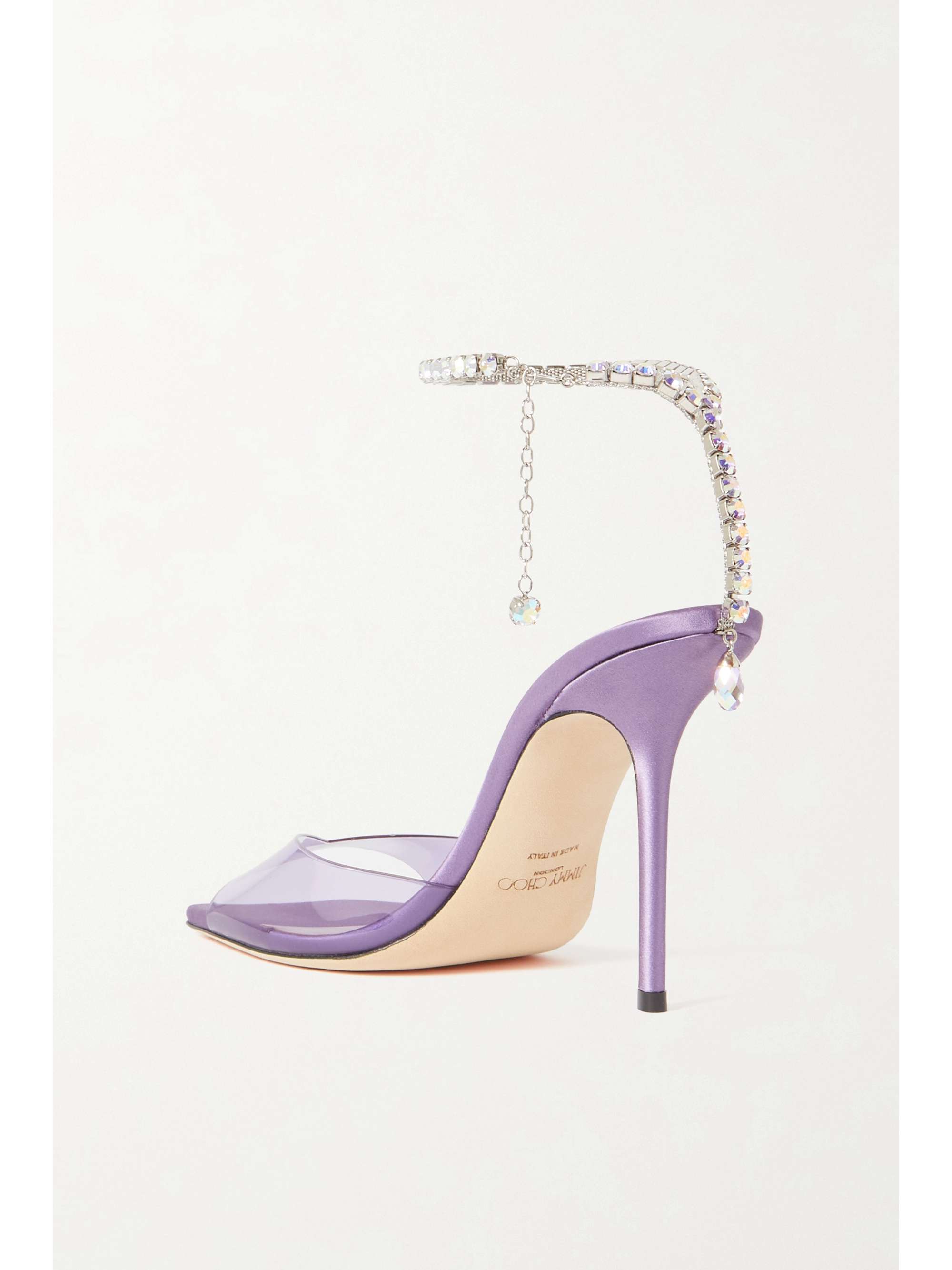 JIMMY CHOO Saeda 100 crystal-embellished PVC and satin sandals
