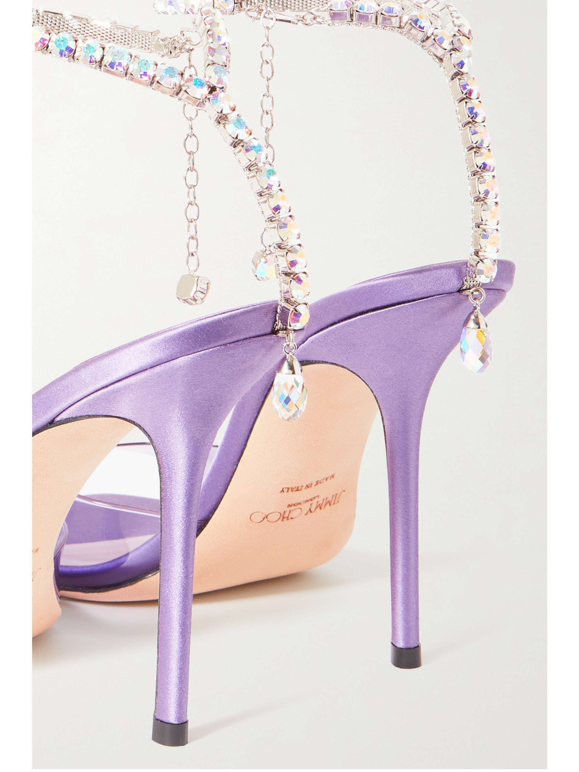 JIMMY CHOO Saeda 100 crystal-embellished PVC and satin sandals
