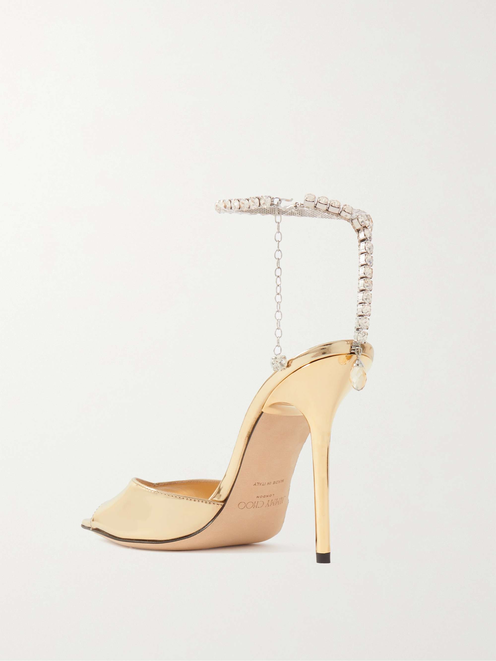 JIMMY CHOO Saeda 100 crystal-embellished metallic leather sandals
