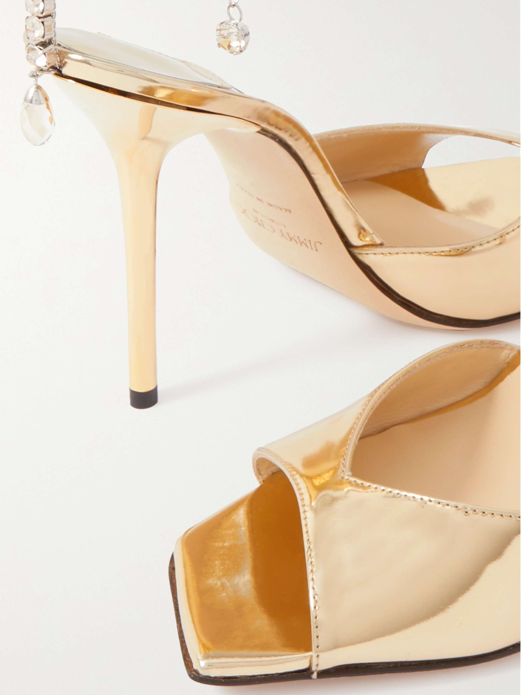 JIMMY CHOO Saeda 100 crystal-embellished metallic leather sandals