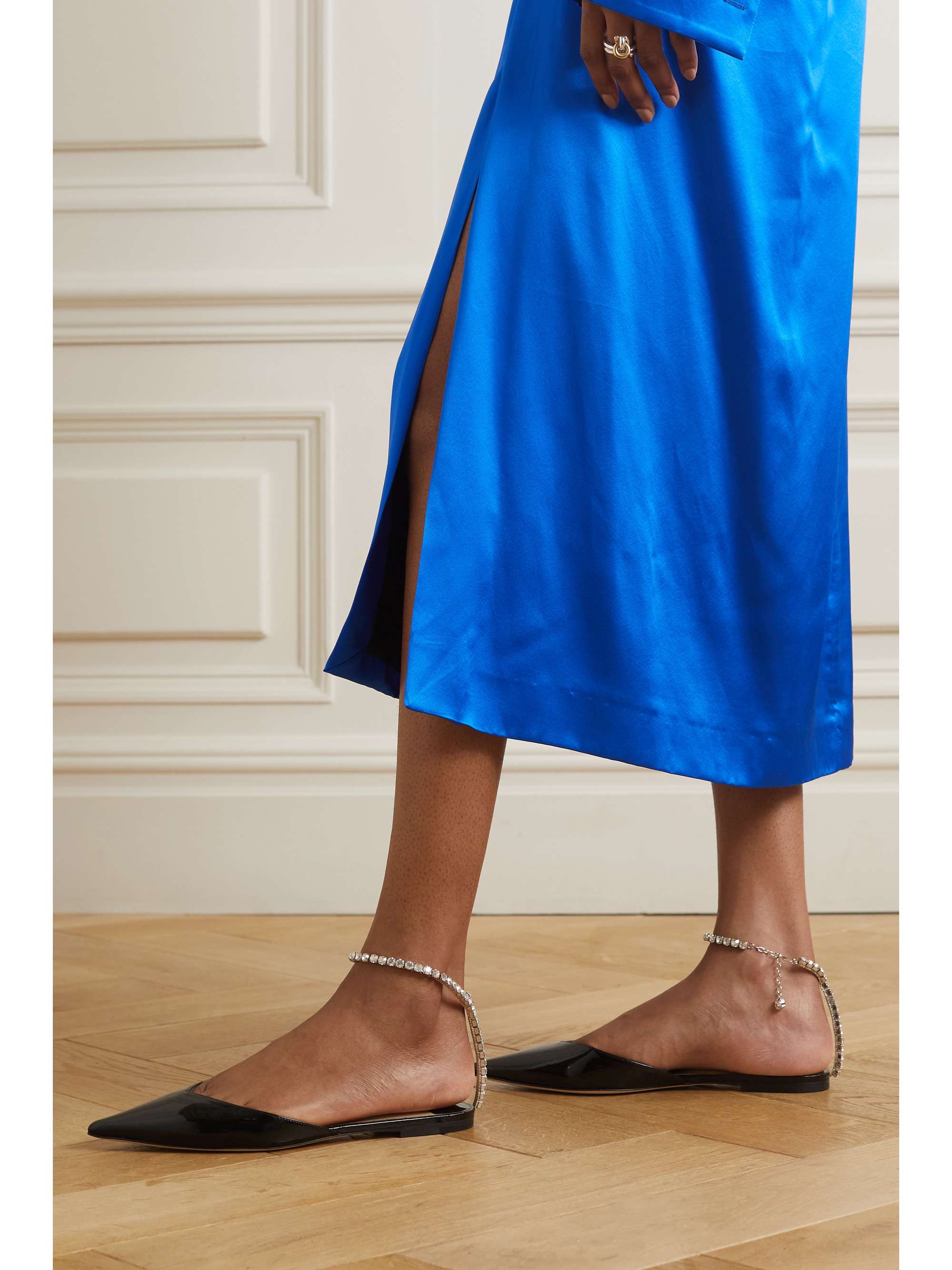 JIMMY CHOO Saeda crystal-embellished velvet point-toe flats