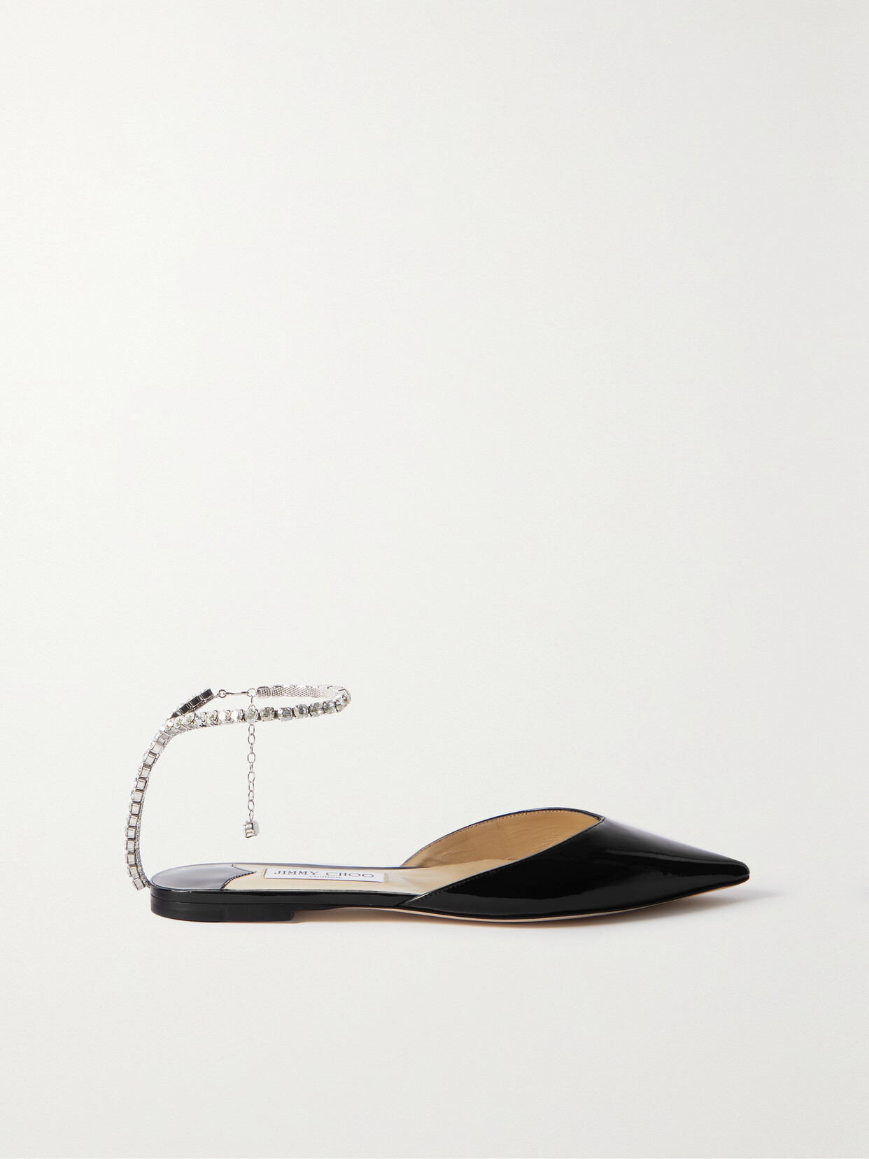 Shop Jimmy Choo Saeda Crystal-embellished Patent-leather Ballet Flats In Black