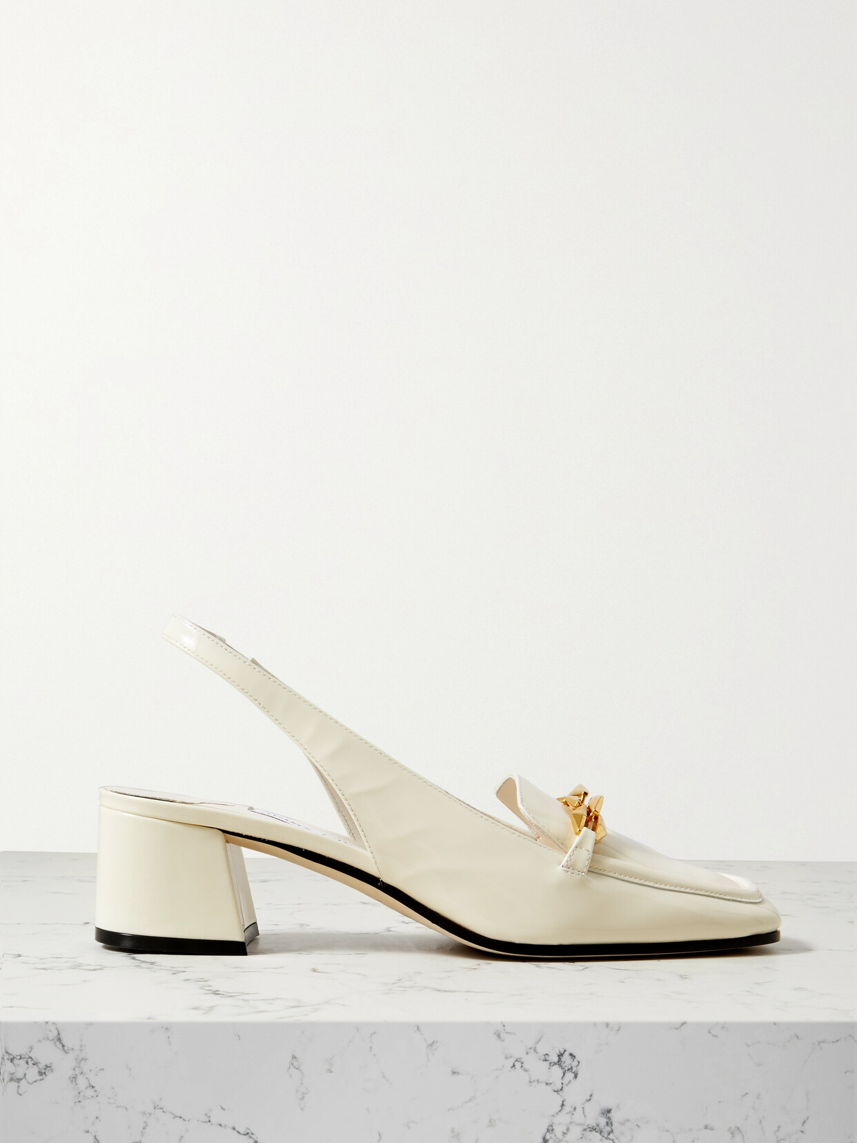 Shop Jimmy Choo Diamond Tilda 45 Embellished Patent-leather Slingback Pumps In White