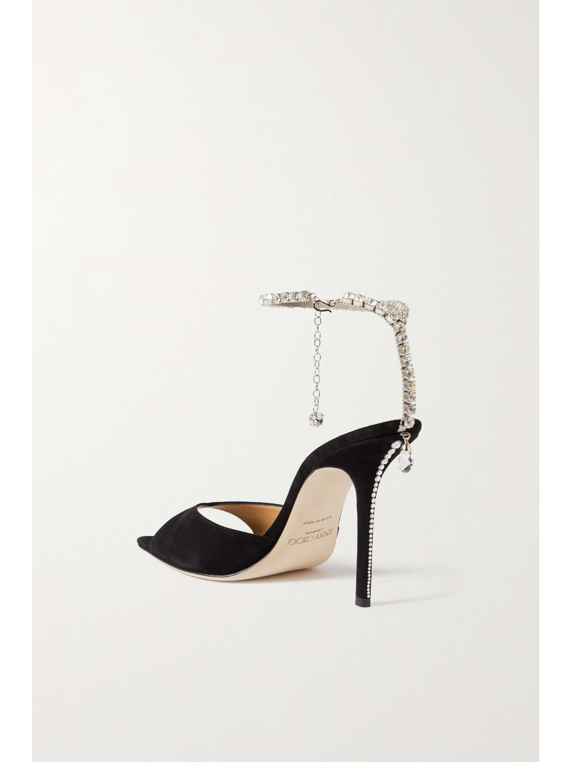JIMMY CHOO Saeda 100 crystal-embellished metallic leather sandals