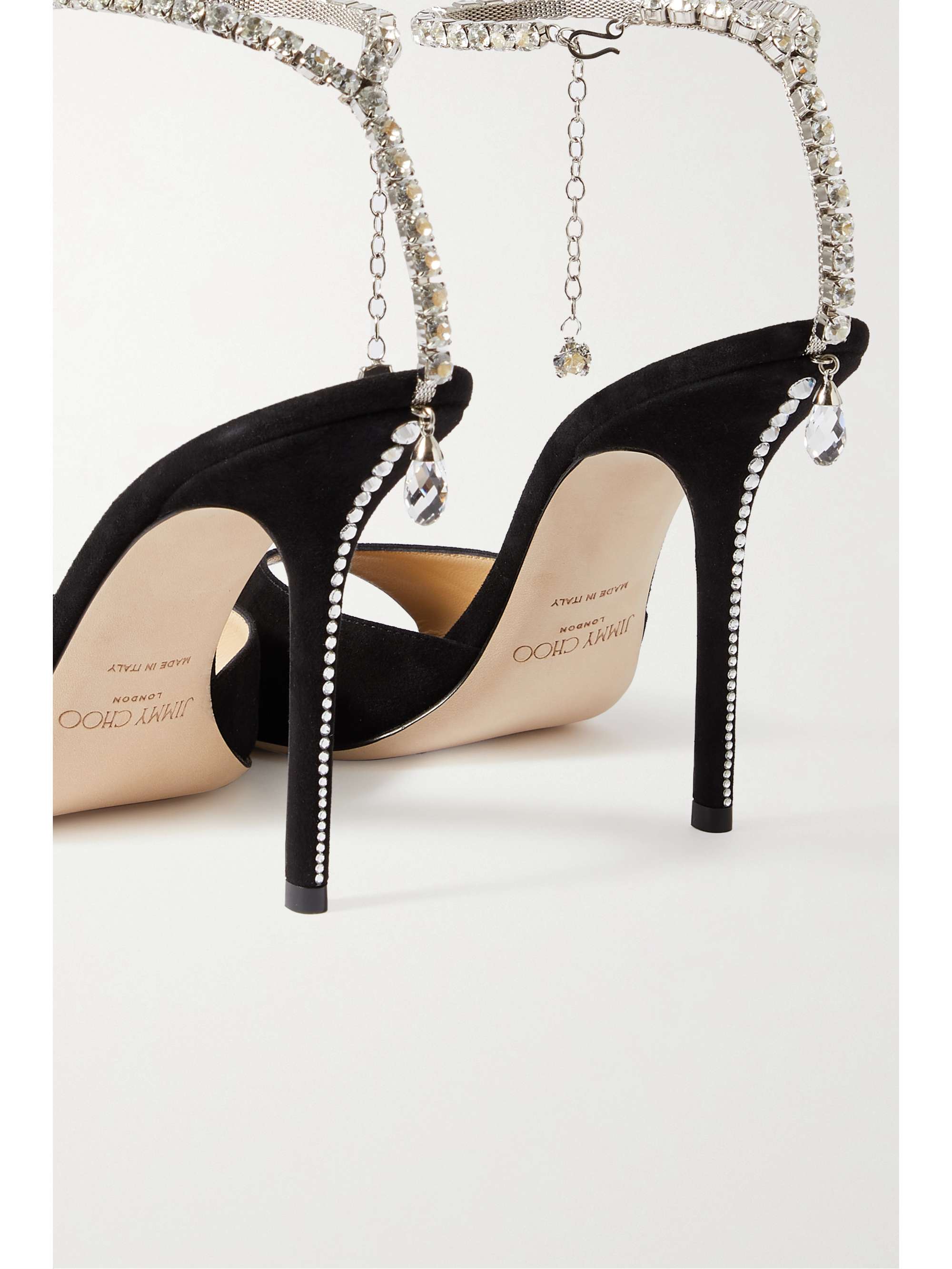 JIMMY CHOO Saeda 100 crystal-embellished metallic leather sandals