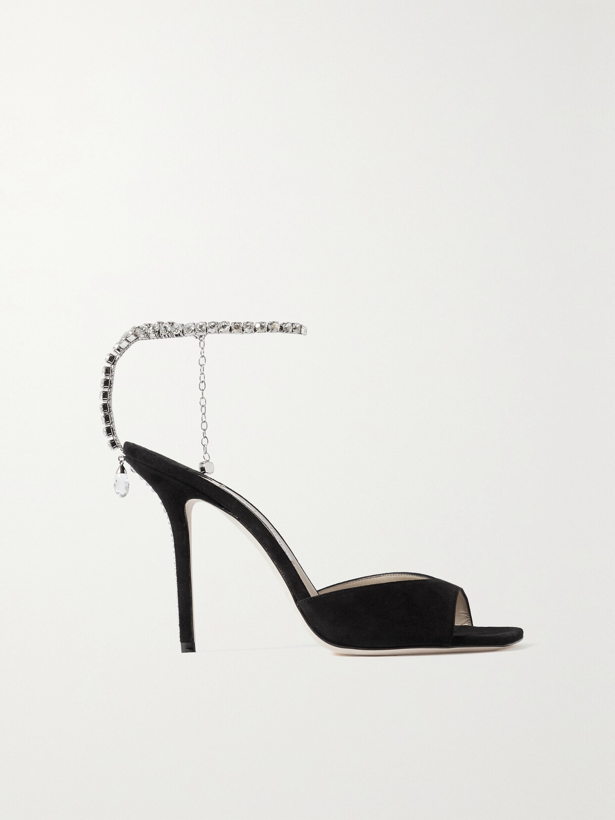 Jimmy Choo Saeda 100 Crystal-embellished Suede Sandals - Black