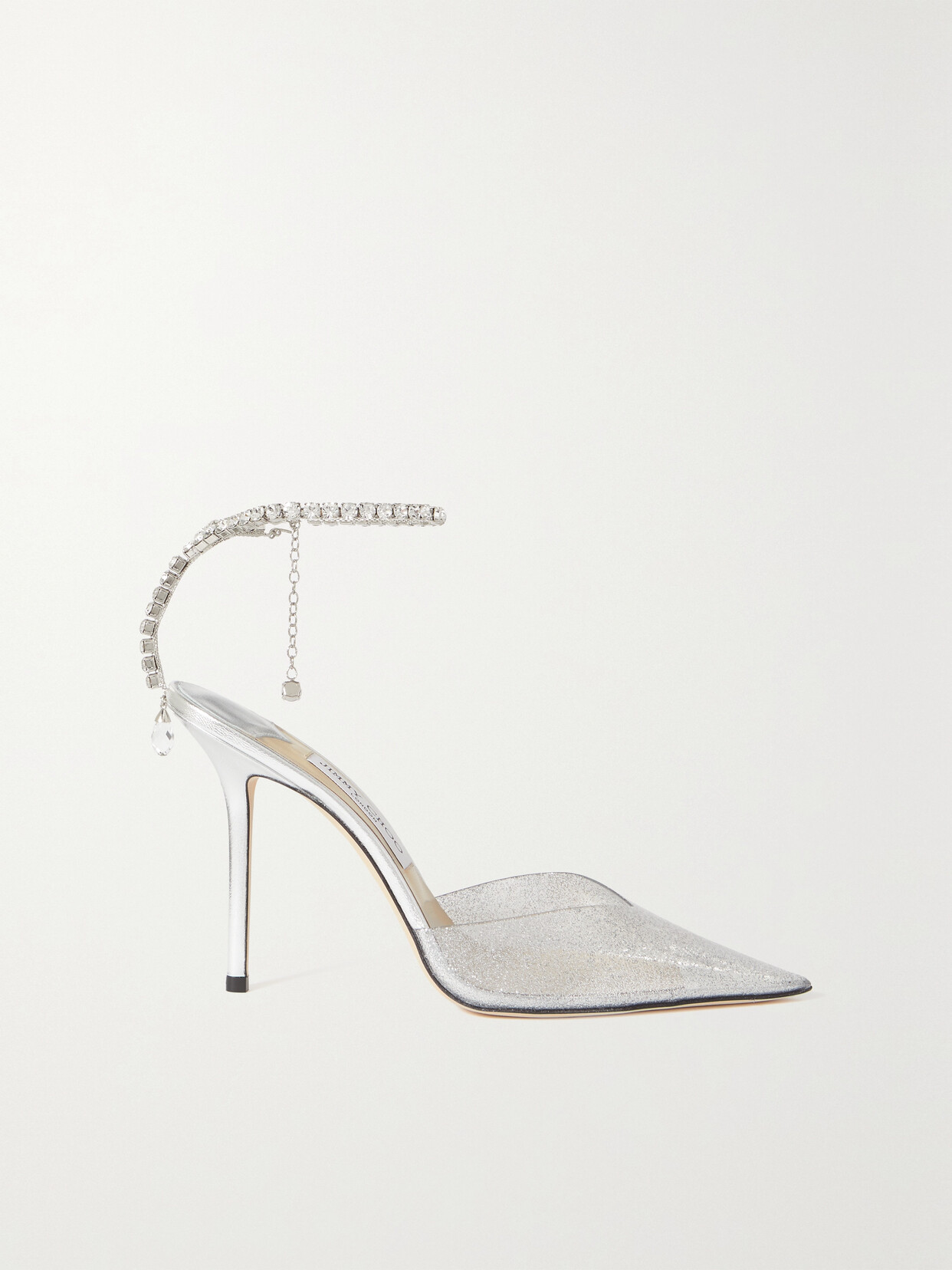 Jimmy Choo - Saeda 100 Crystal-embellished Glittered Pvc And Metallic Leather Pumps - Silver