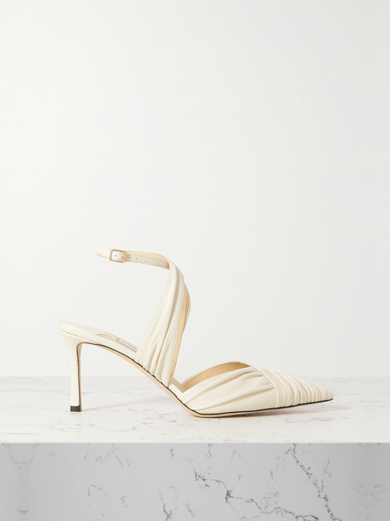 Jimmy Choo Basil 75 Ruched Leather Pumps - White