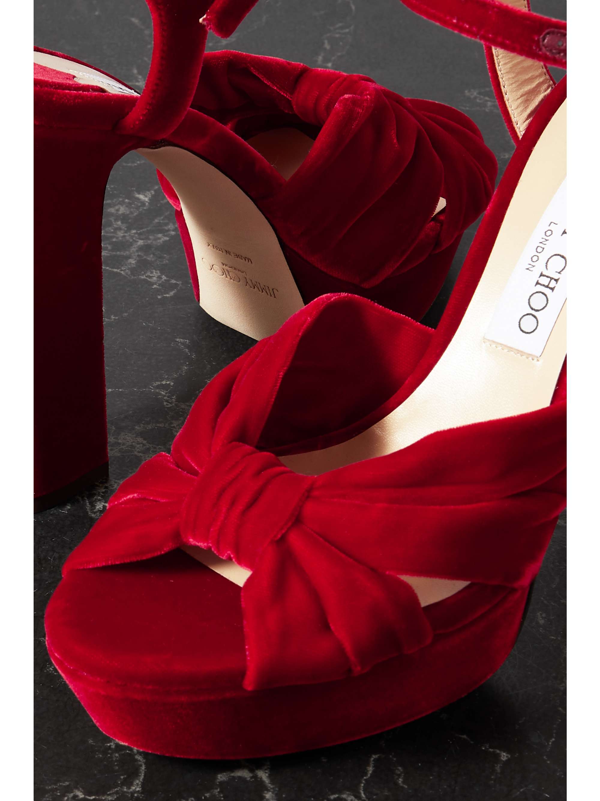JIMMY CHOO Heloise 120 knotted velvet platform sandals