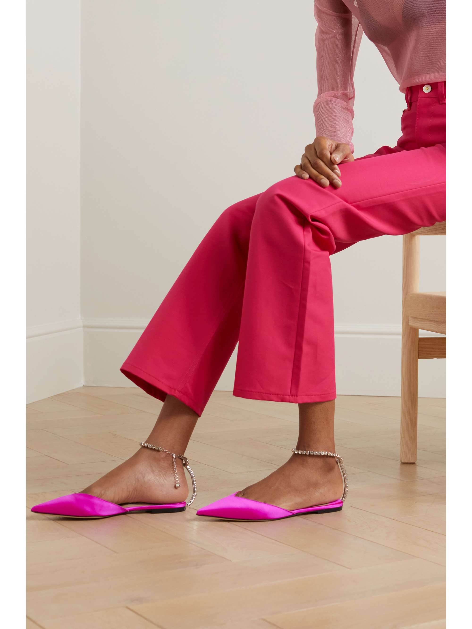 JIMMY CHOO Saeda crystal-embellished velvet point-toe flats