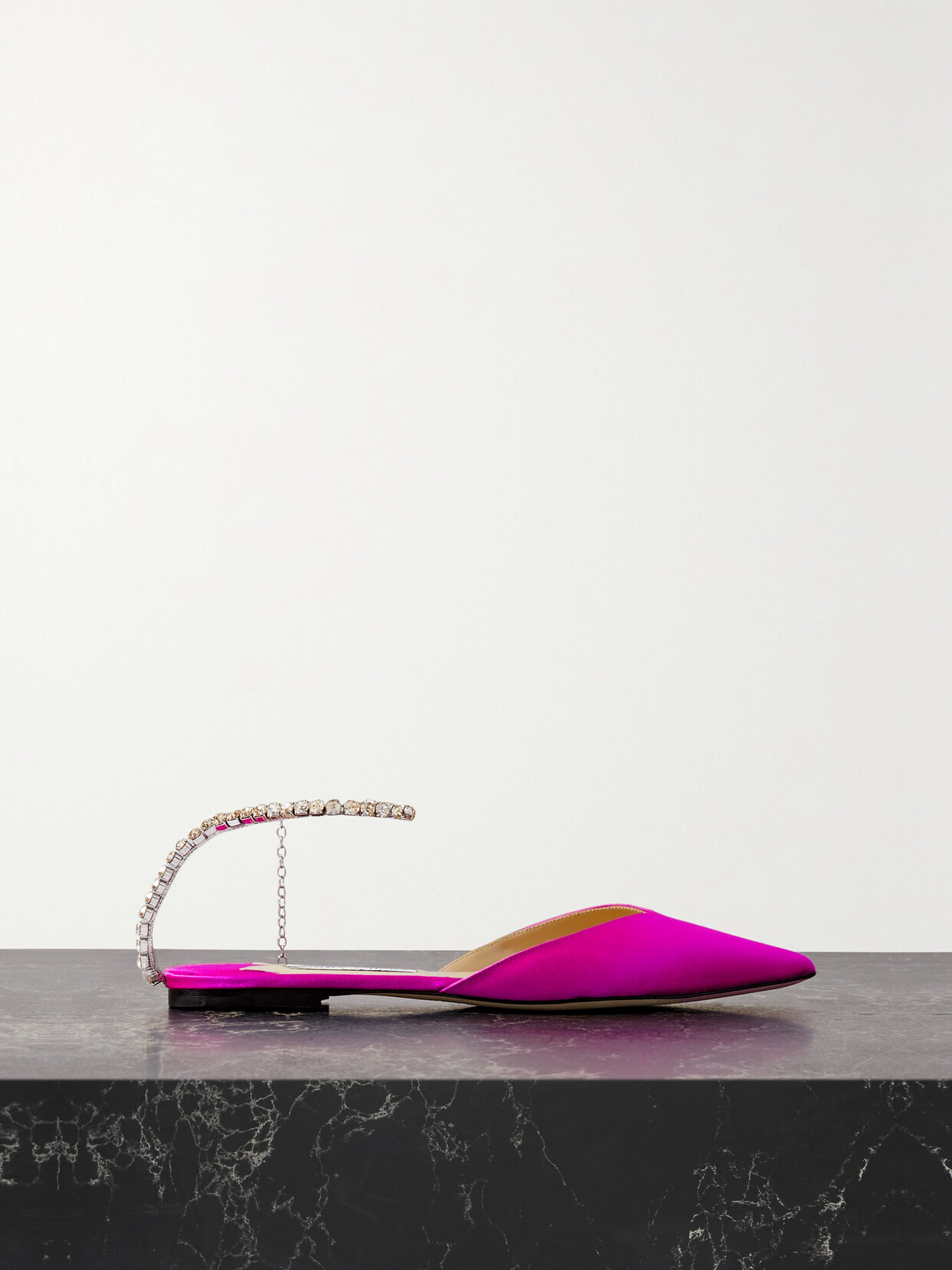 Jimmy Choo - Saeda Embellished Satin Point-toe Flats - Pink