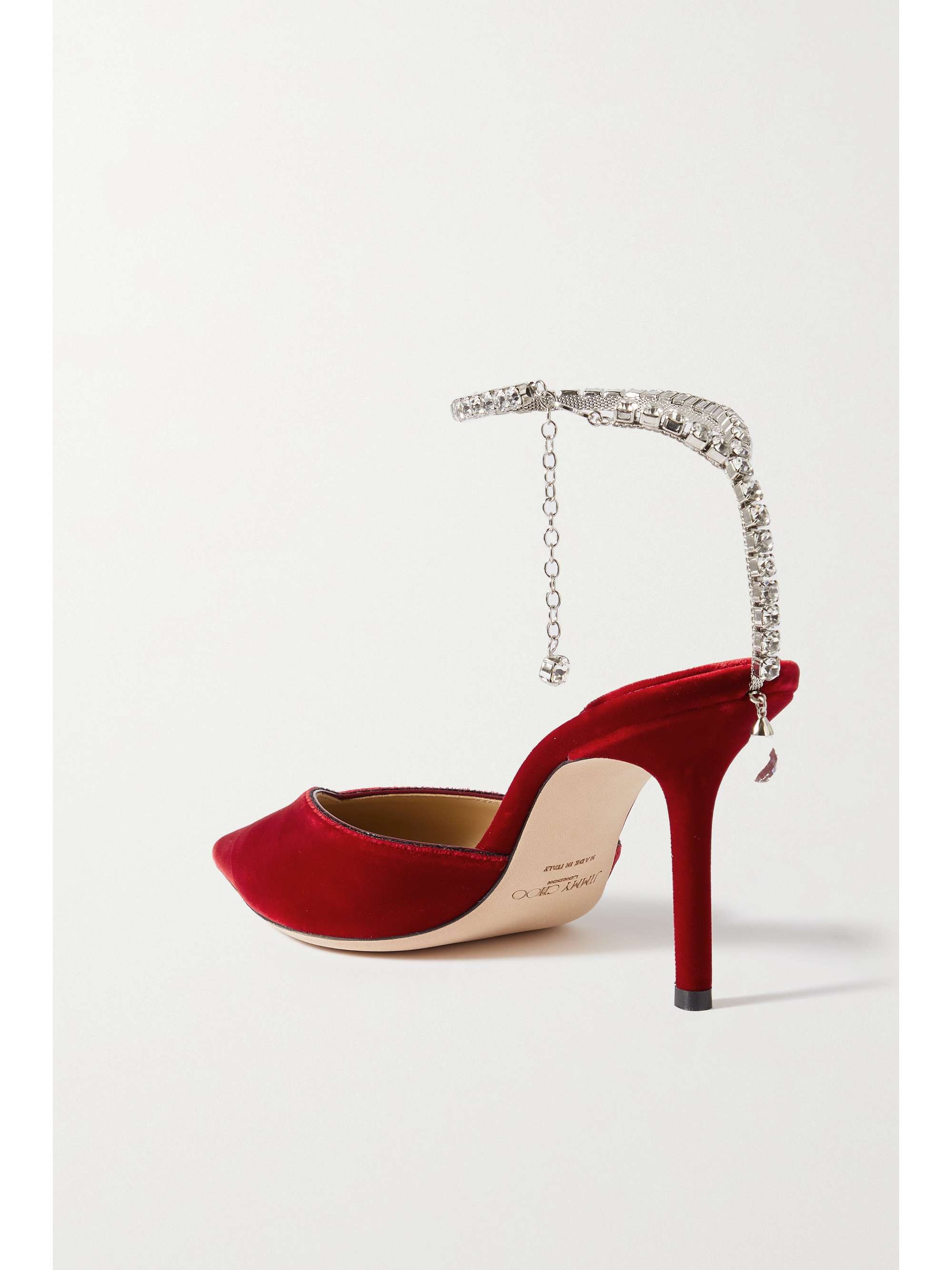 Red Saeda 85 crystal-embellished velvet pumps | JIMMY CHOO | NET-A-PORTER