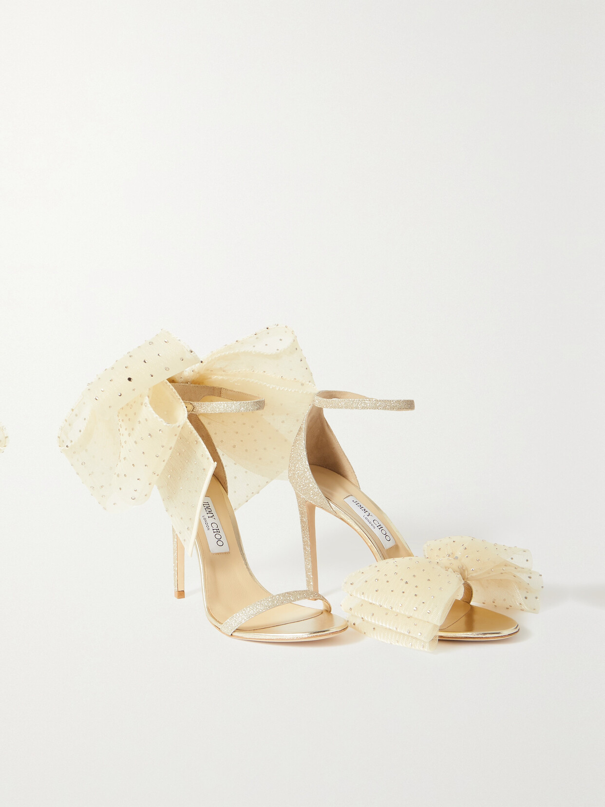 Jimmy Choo - Aveline 100 Bow-detailed Crystal-embellished Mesh And Glittered Leather Sandals - Silver