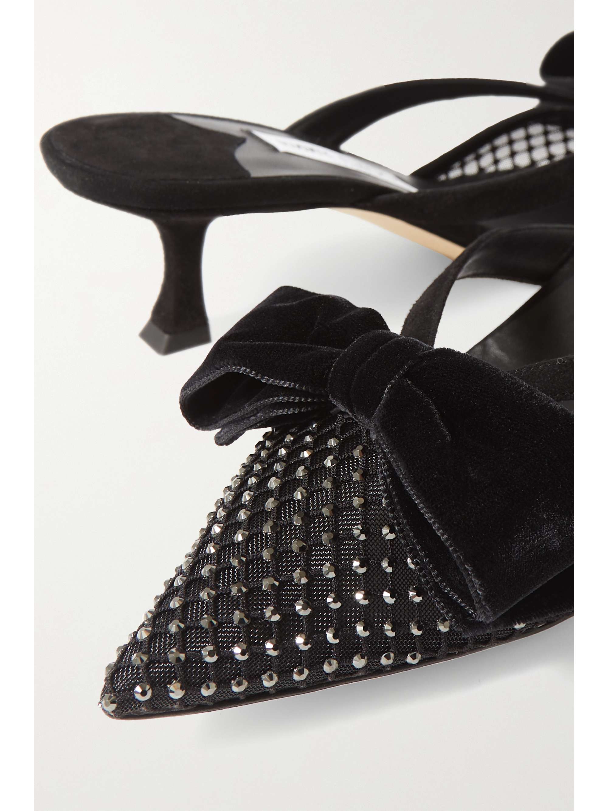 Black Flaca 50 bow and crystalembellished mesh and suede mules JIMMY