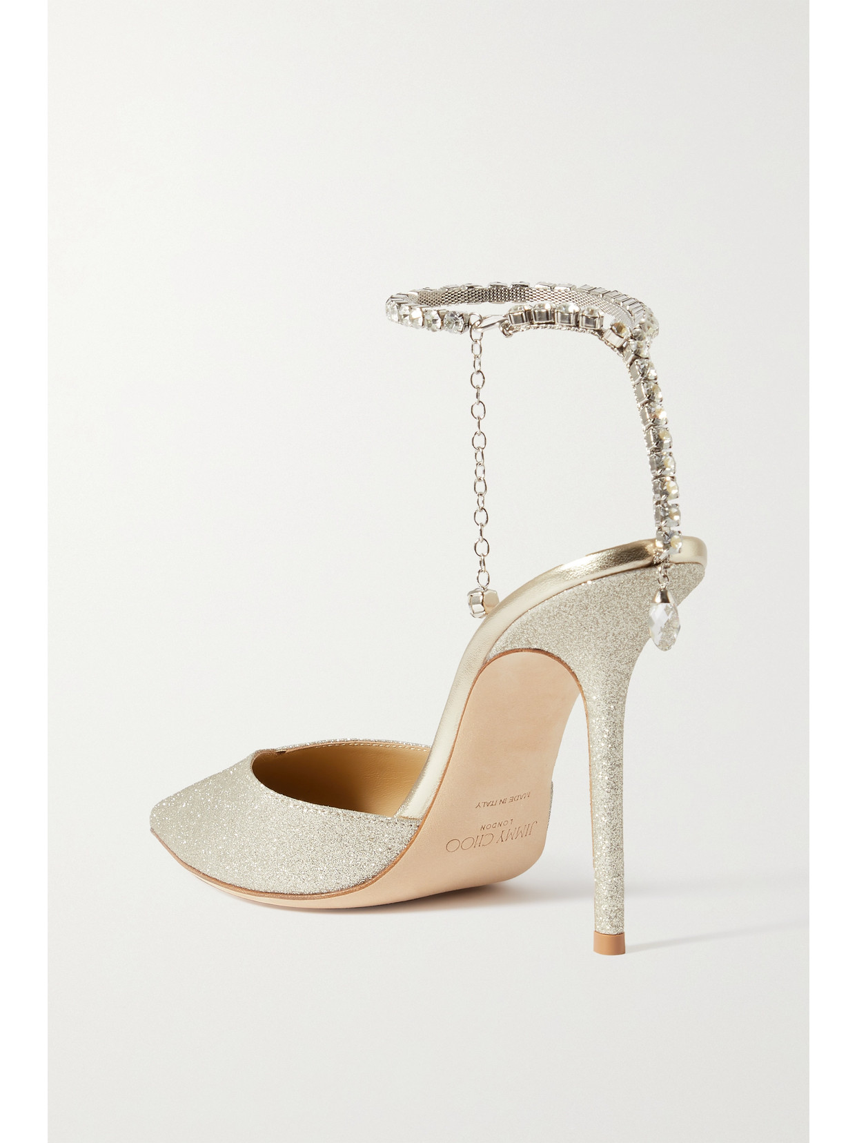 Jimmy Choo Saeda Glitter Crystal Ankle Strap Pointed Toe Pump In Metallic |  ModeSens