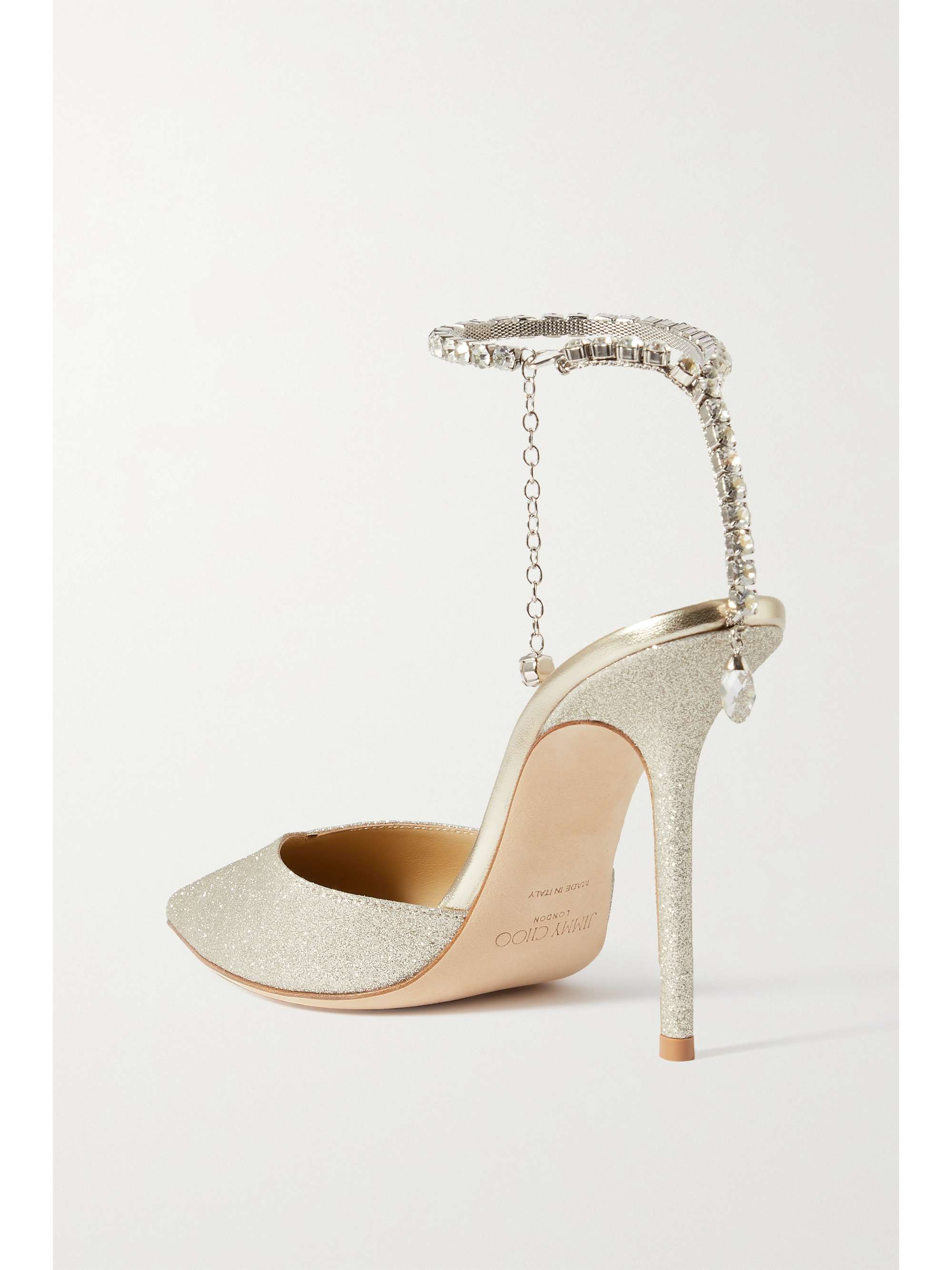 JIMMY CHOO Saeda 100 crystal-embellished glittered canvas pumps