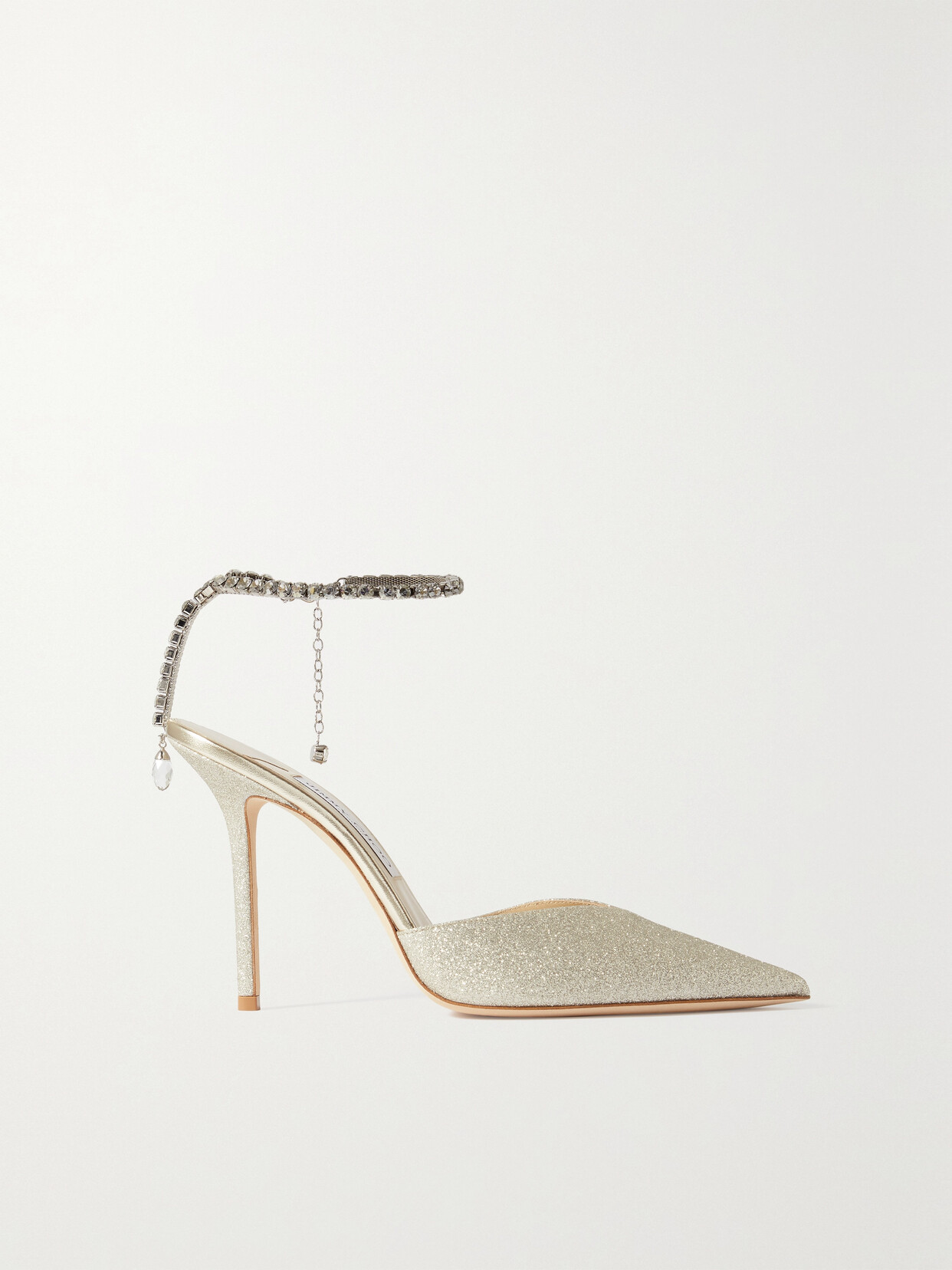 JIMMY CHOO SAEDA 100 CRYSTAL-EMBELLISHED GLITTERED CANVAS PUMPS