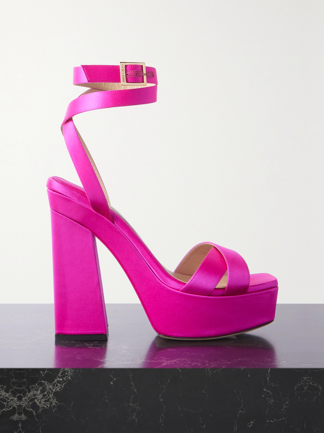 Jimmy Choo - Gaia 140 Satin Platform Sandals - Pink