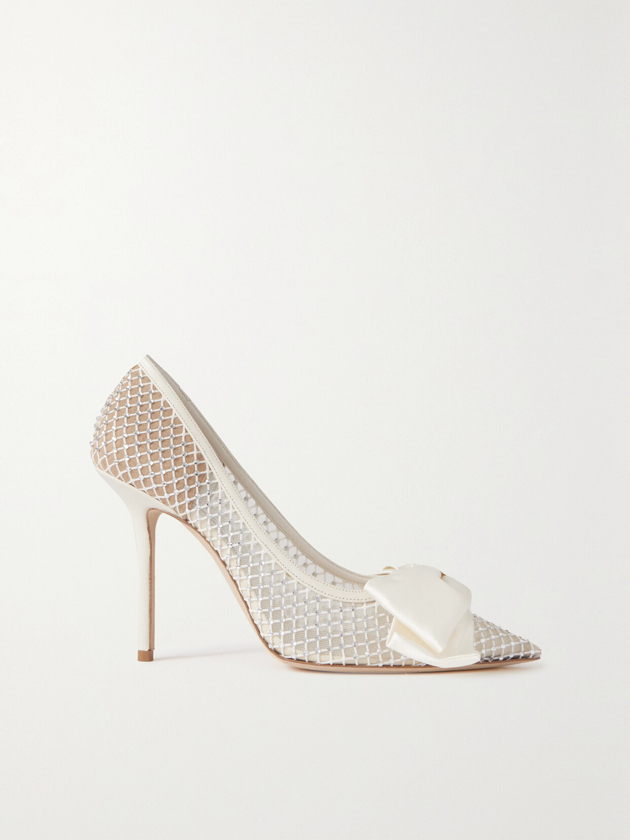 Jimmy Choo - Love 100 Bow-detailed Embellished Leather-trimmed Mesh Pumps - White