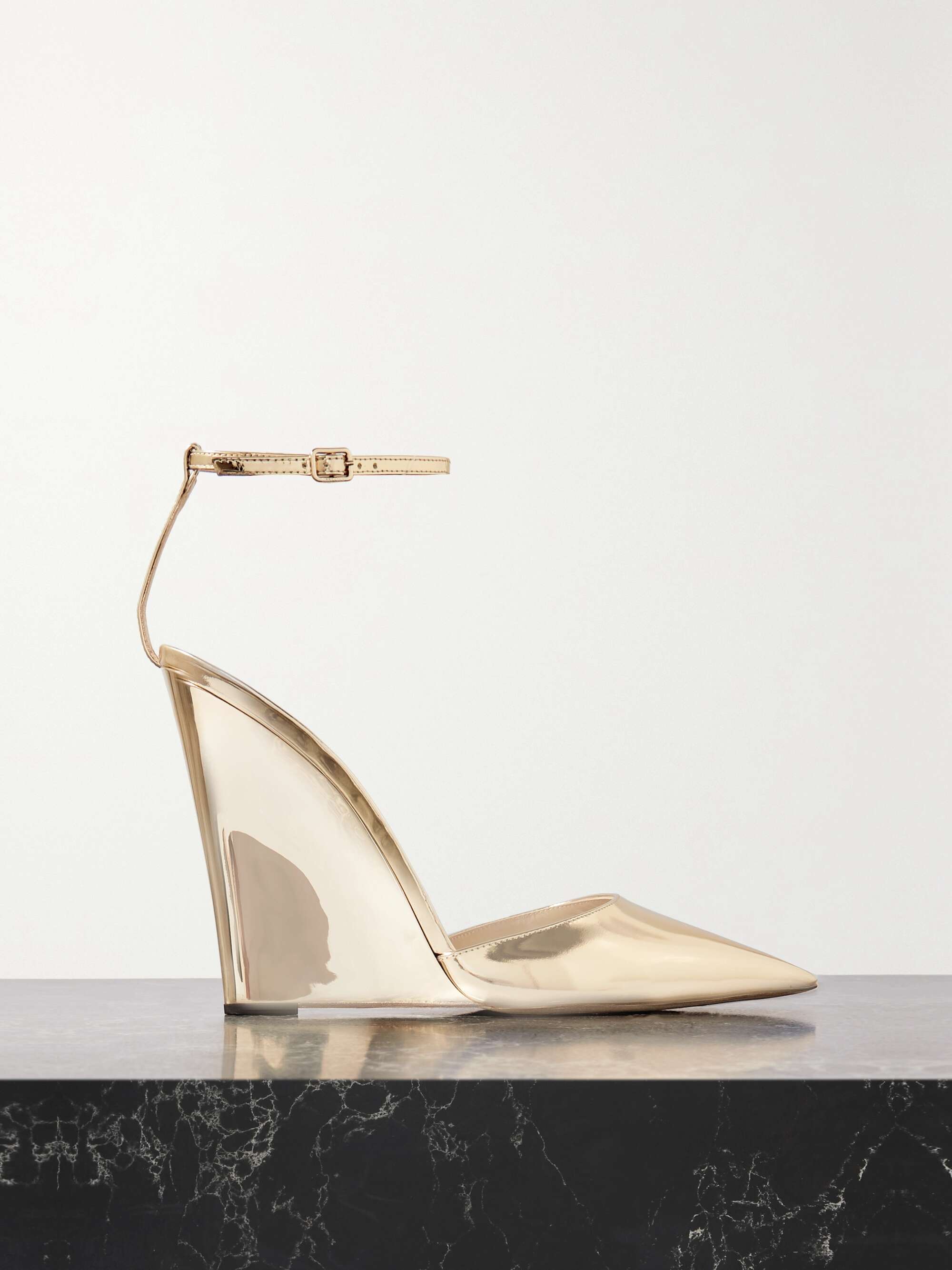 JIMMY CHOO Blake 110 metallic patent-leather wedge pumps | NET-A-PORTER