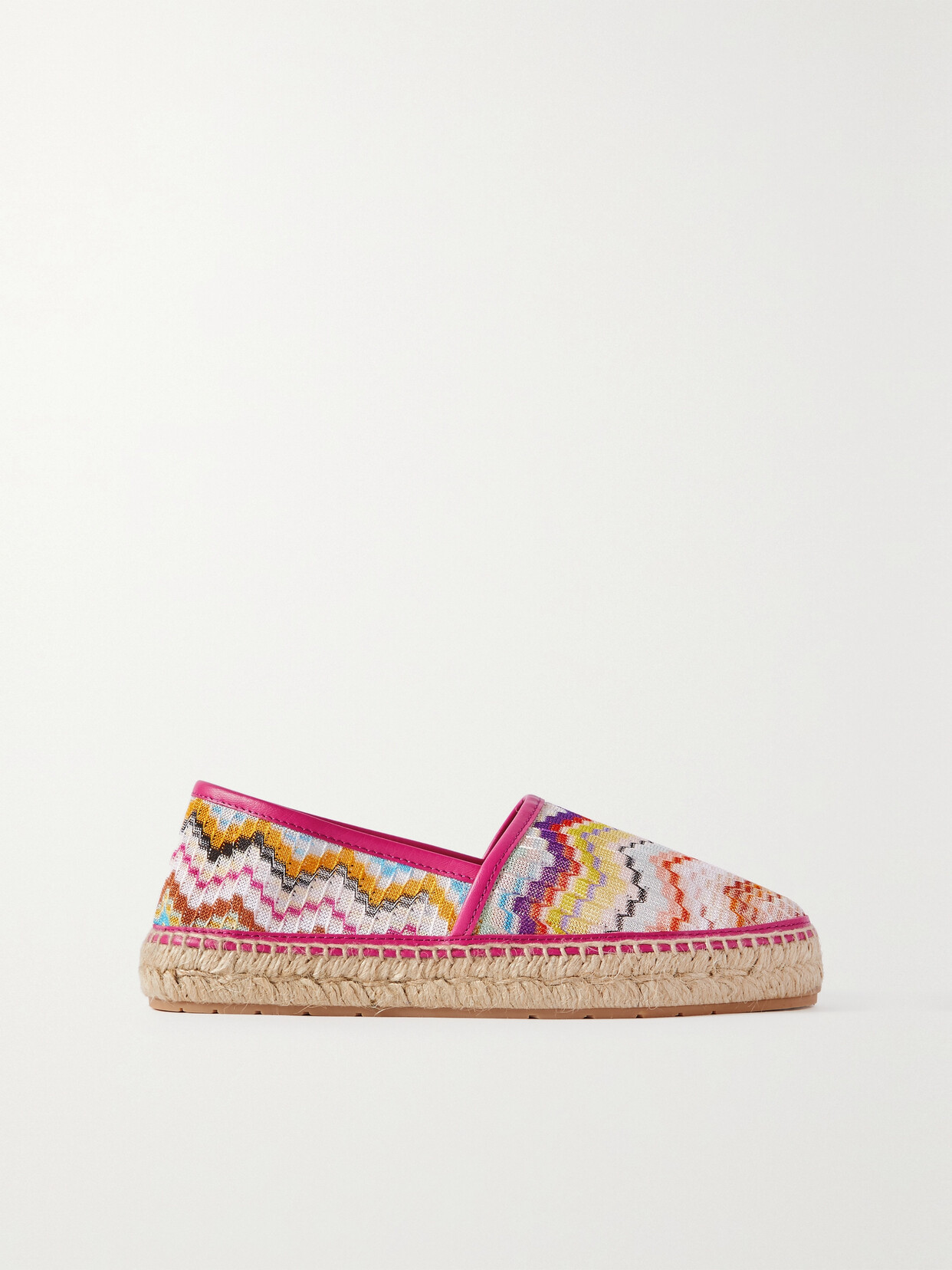 MISSONI LEATHER-TRIMMED CROCHET-KNIT ESPADRILLES