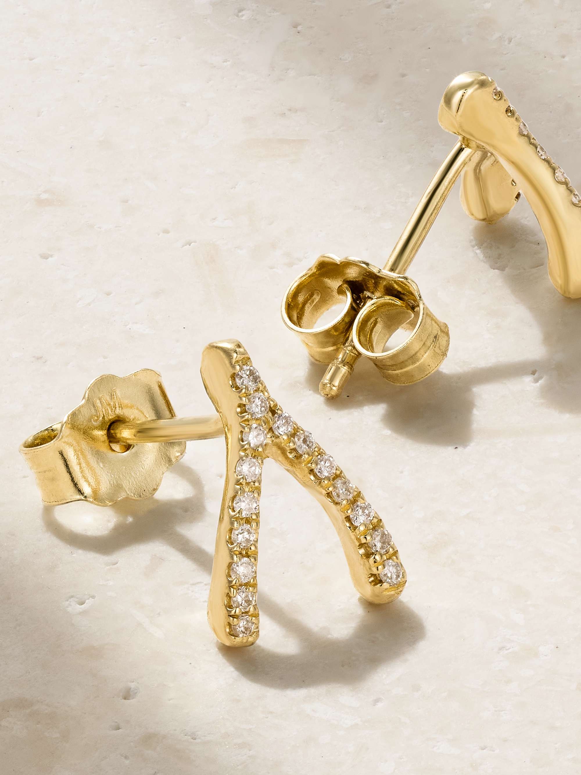JENNIFER MEYER Mini Wishbone 18-karat gold diamond earrings