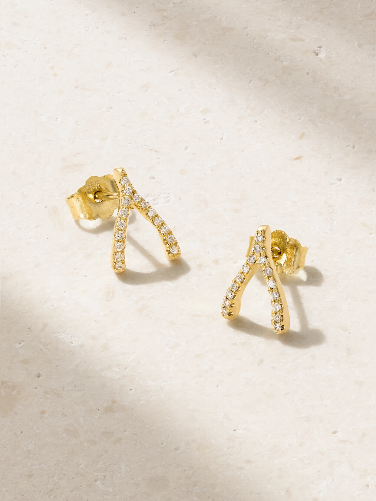 Jennifer Meyer - Mini Wishbone 18-karat Gold Diamond Earrings - One size