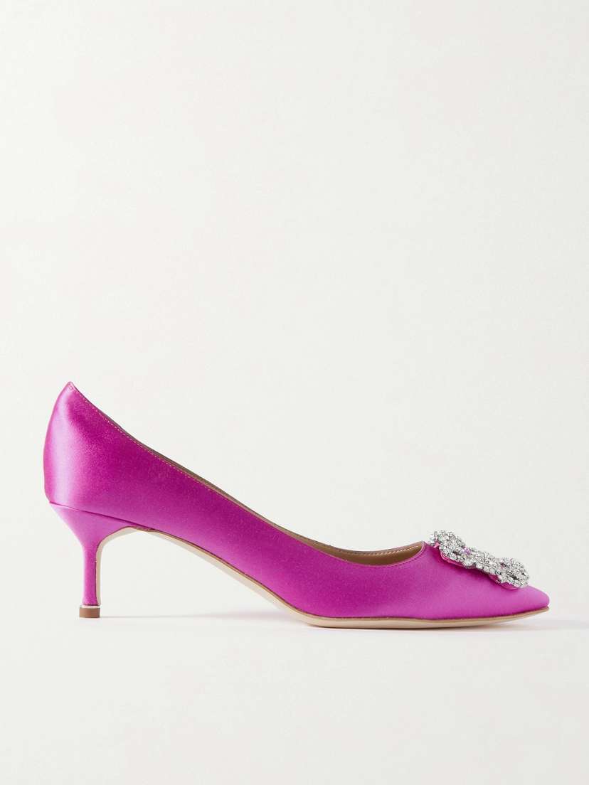 Manolo Blahnik Hangisi 50 Crystal-embellished Satin Pumps