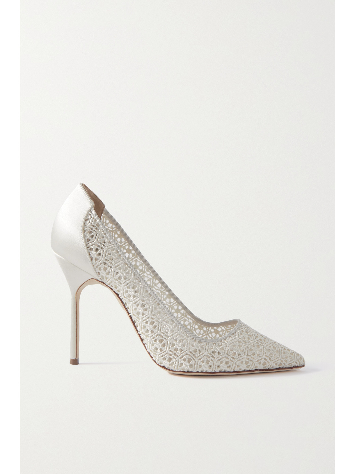 Manolo Blahnik Bbla 105 Lace And Satin Pumps - White