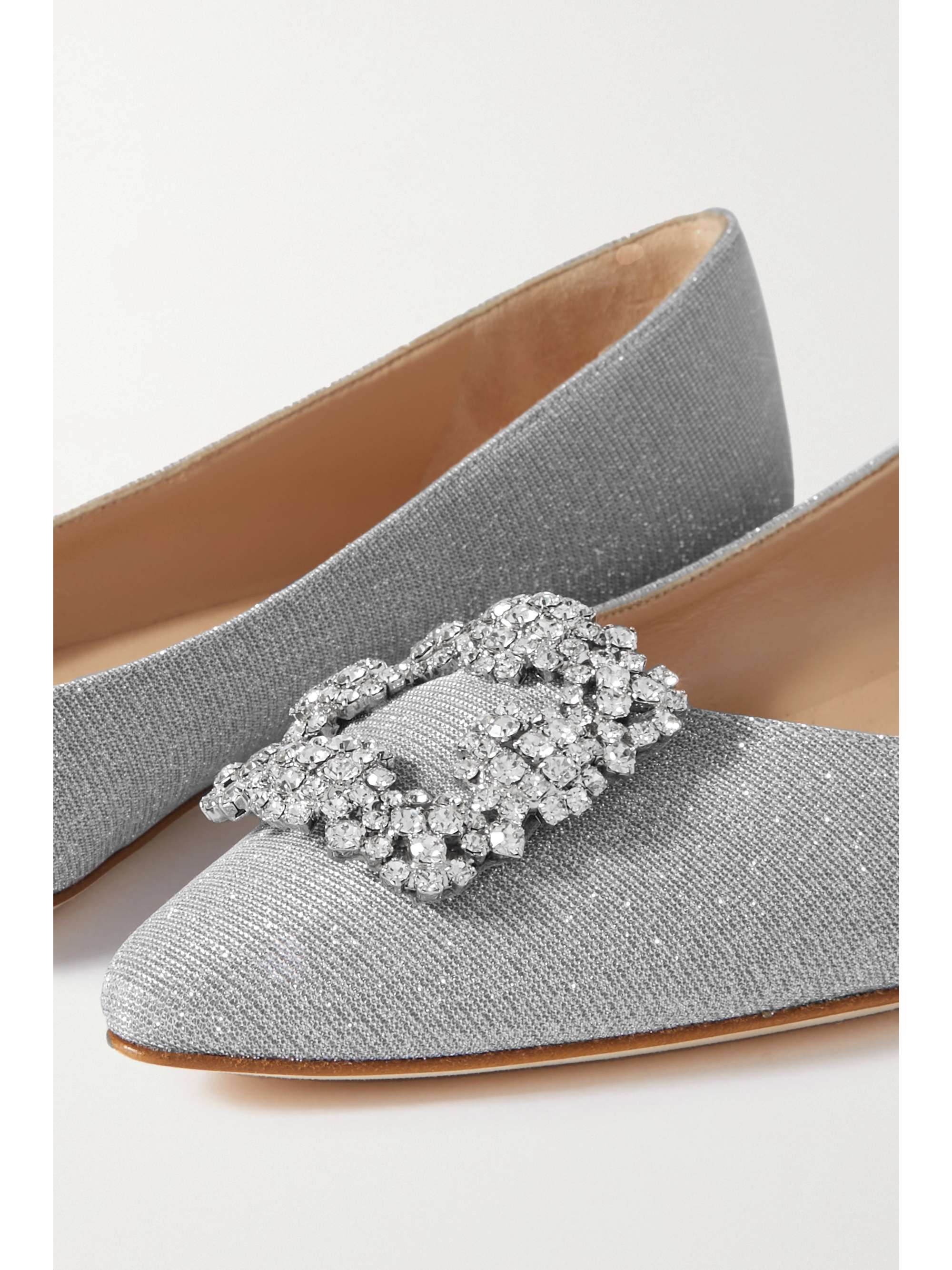 MANOLO BLAHNIK Hangisi crystal-embellished satin point-toe flats