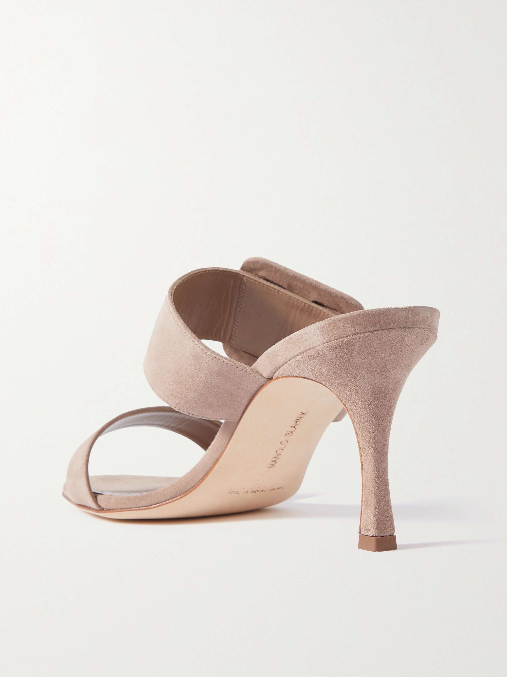 MANOLO BLAHNIK Mules en toile de lin à finitions en daim et à boucles Gable 70